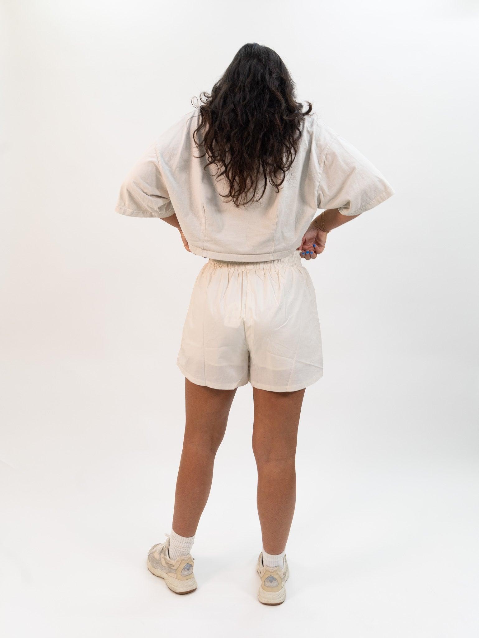 Miou Muse Cool Soft Fabric Shorts - Ecru Product Image