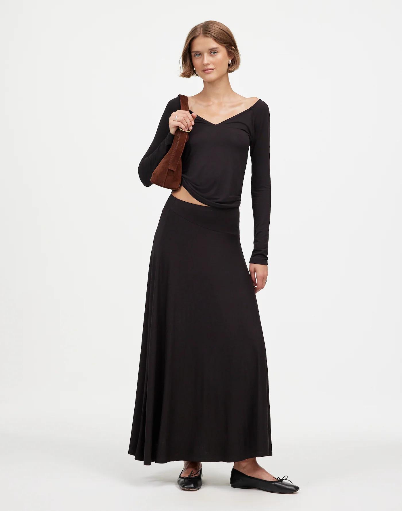 Jersey Asymmetric-Seam Midi Skirt Product Image