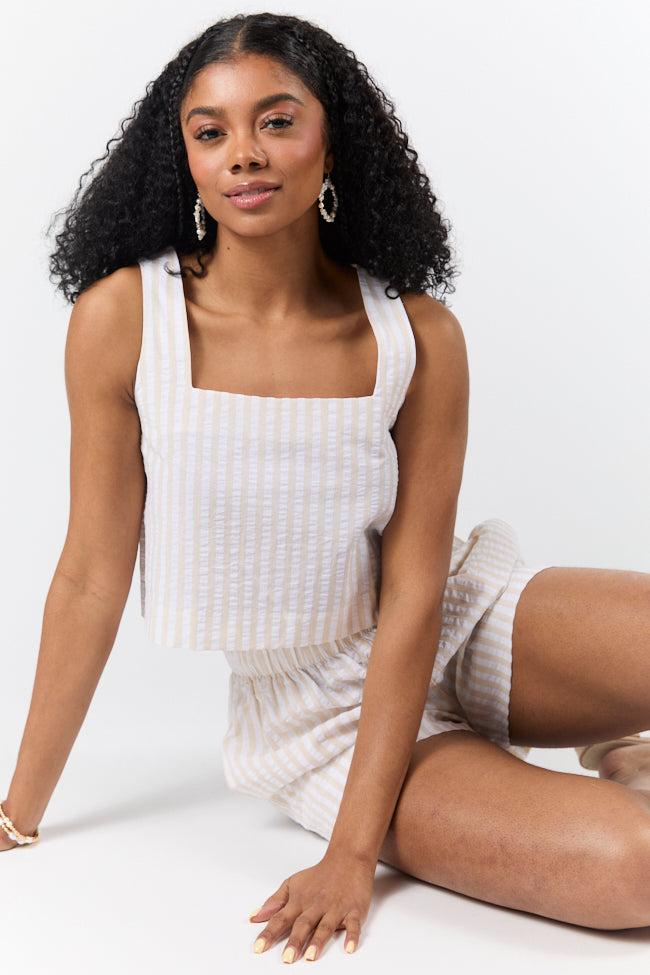 Can't Convince Me Ivory and Taupe Striped Woven Set FINAL SALE Product Image