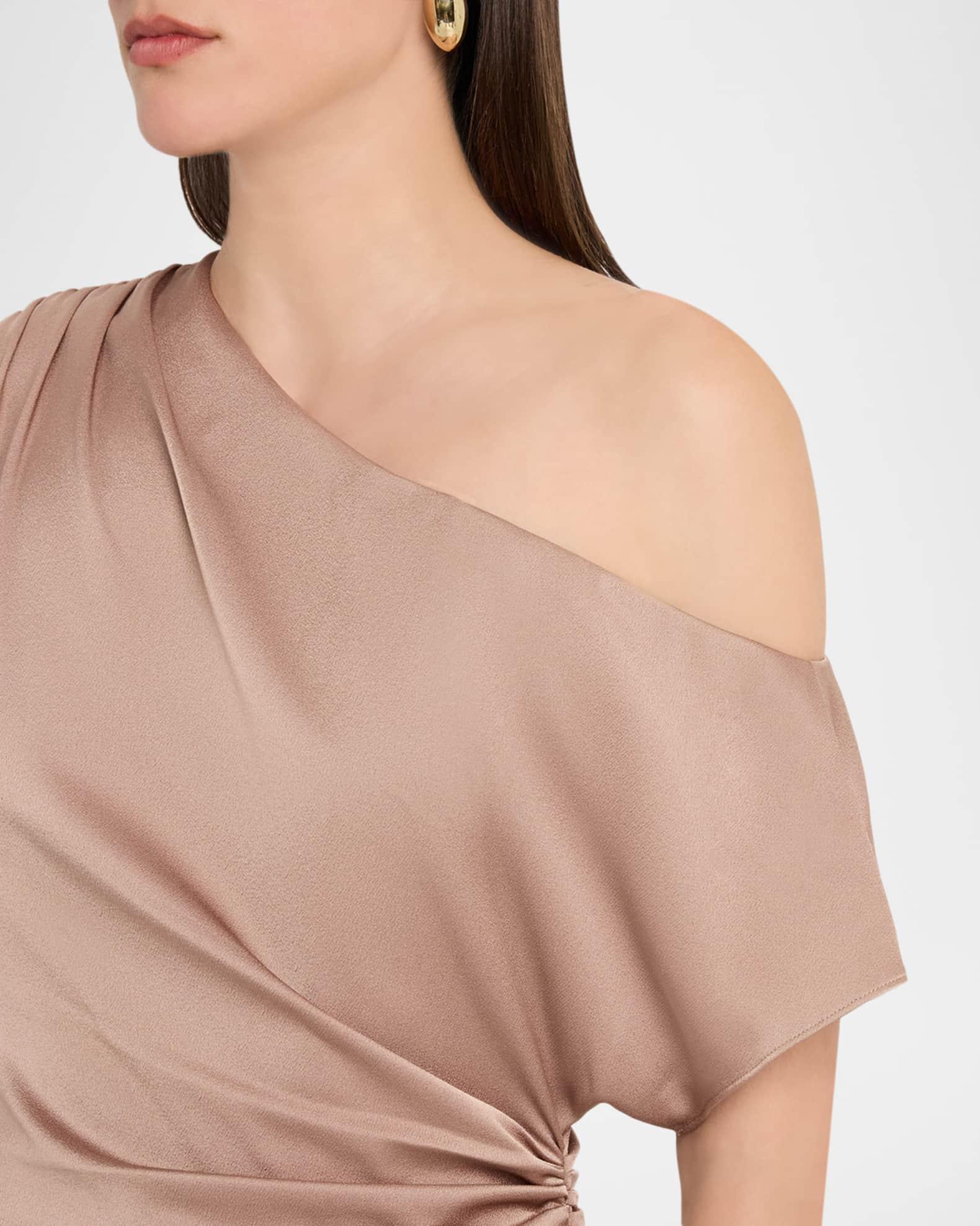 Draped One-Shoulder Crepe Back Satin Midi Dress Product Image