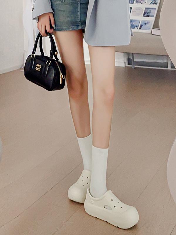 Hollow Round Cut Solid Color Crocs Platform Shoes Sandals Product Image
