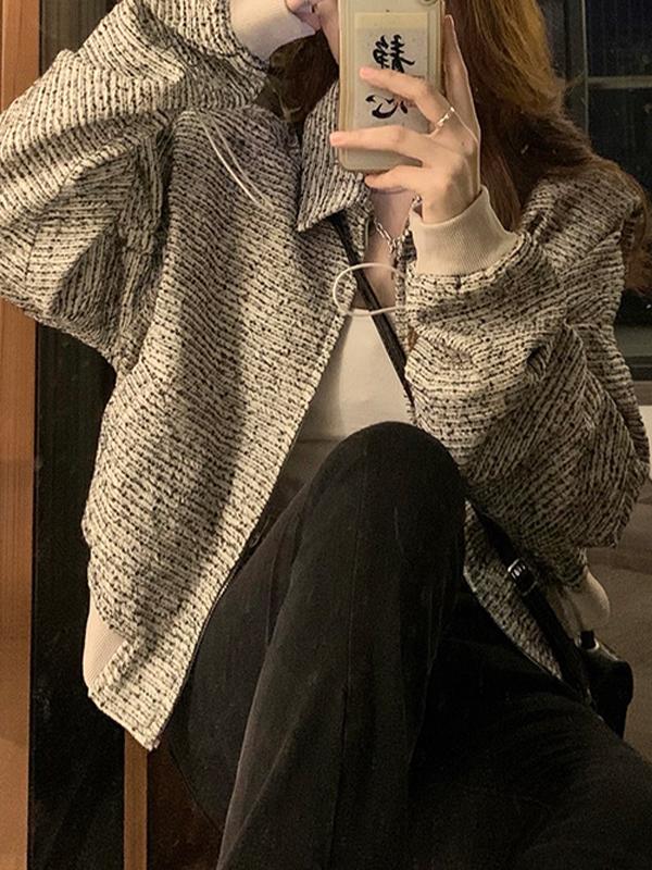 Tweed Lapel Neck Short Jacket Product Image