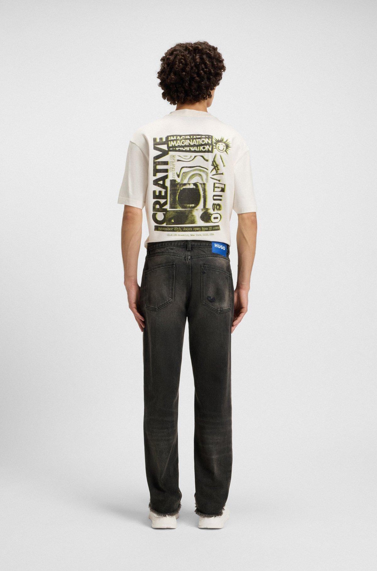 HUGO - Regular-fit jeans in distressed Candiani denim - Dark Grey Product Image