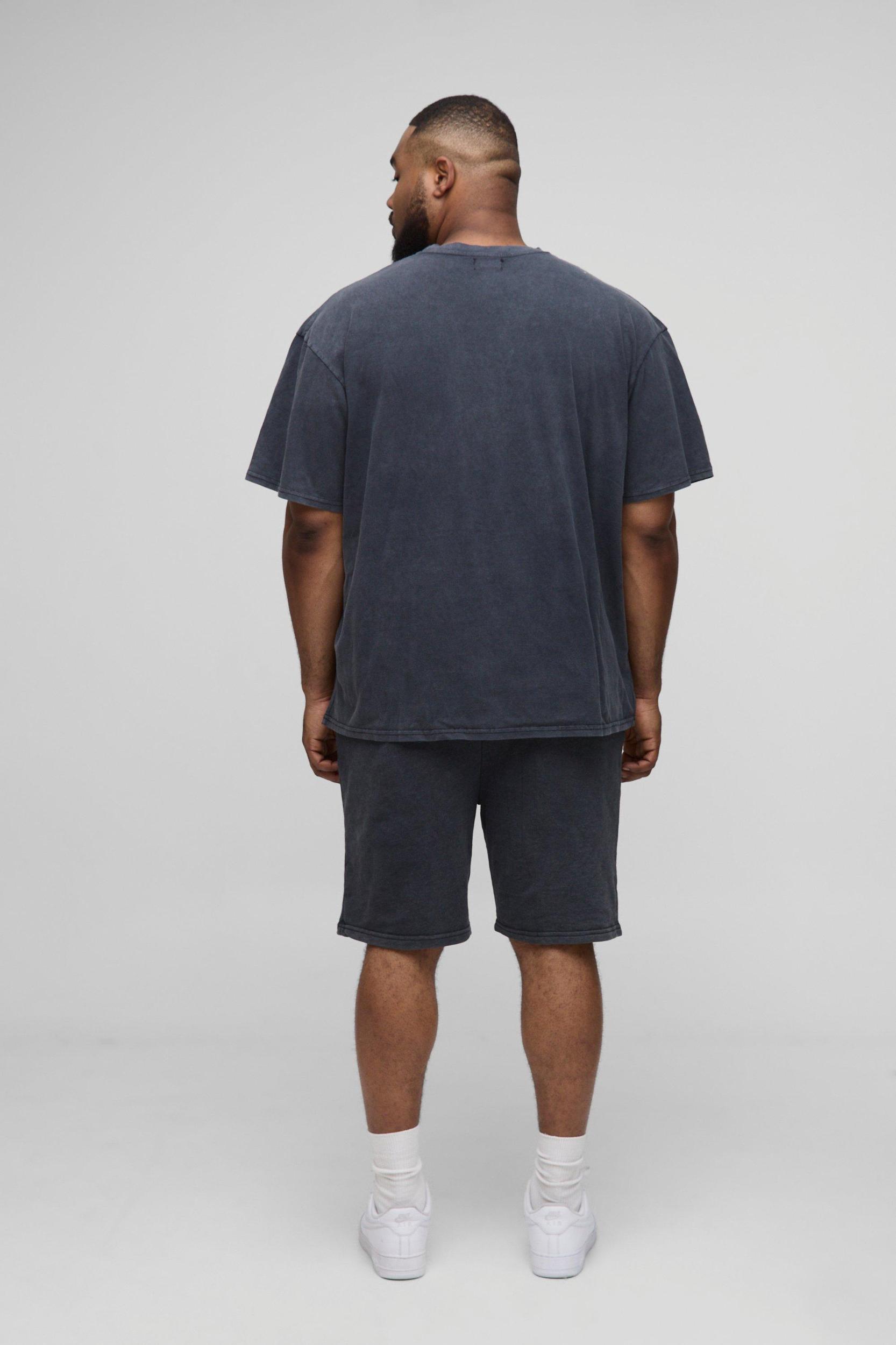 Plus Oversized Acid Wash T-Shirt & Short Set | boohooMAN USA Product Image