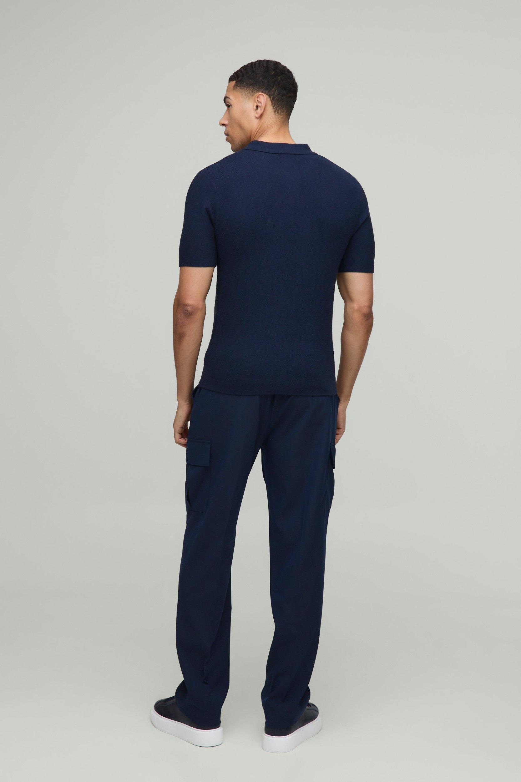 Muscle Fit Zip Neck Stripe Sleeve Knitted Polo | boohooMAN USA Product Image