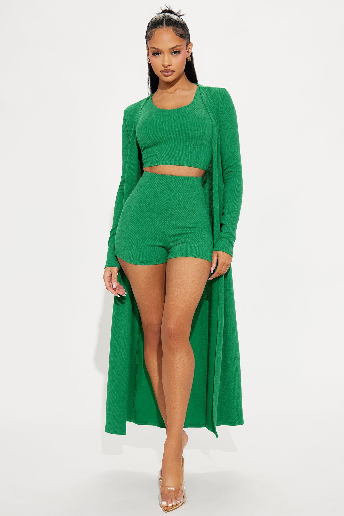 Leylani Ribbed 3 Piece Short Set - Kelly Green Product Image