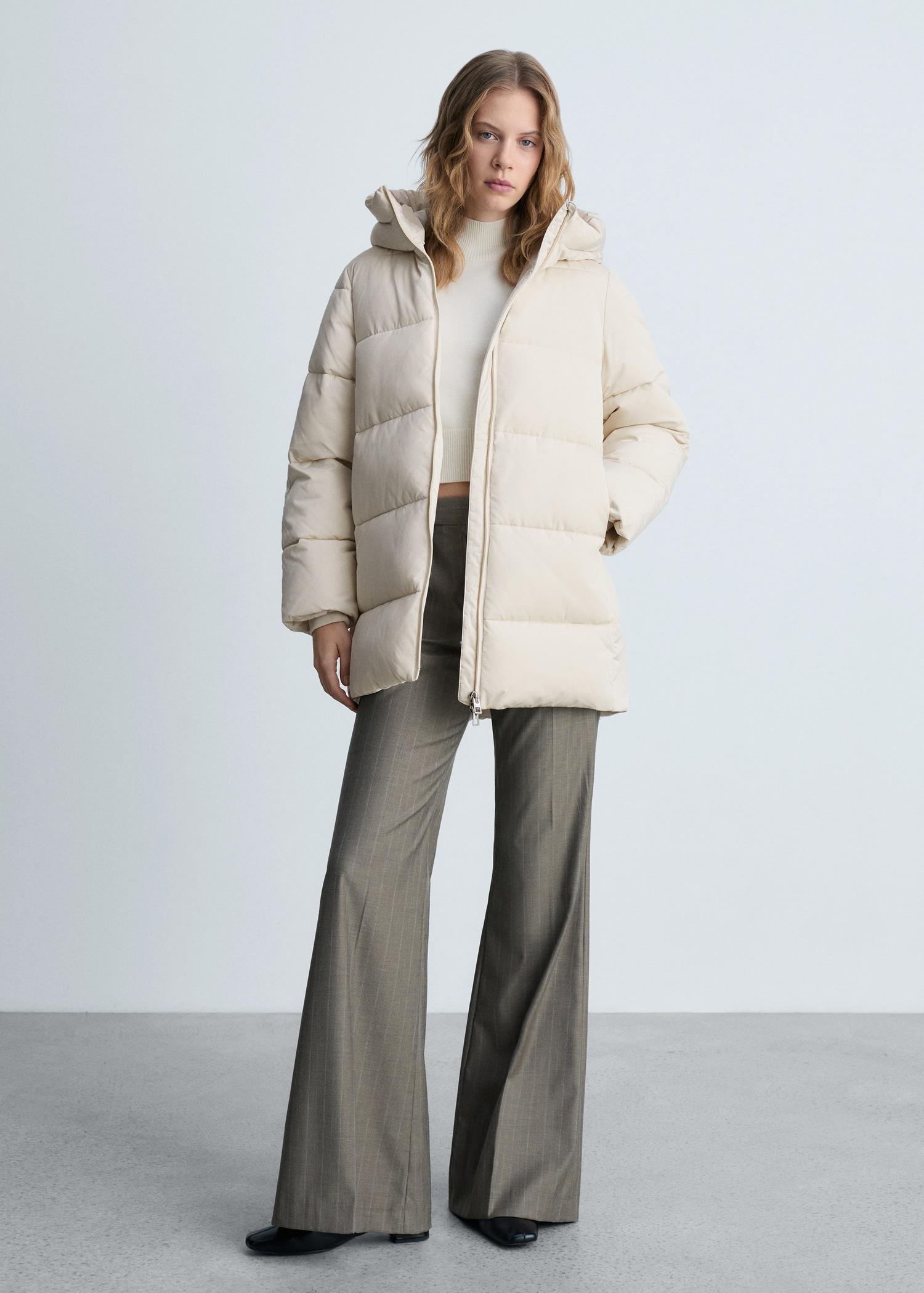 Quilted midi anorak with hood - Women | MANGO USA Product Image