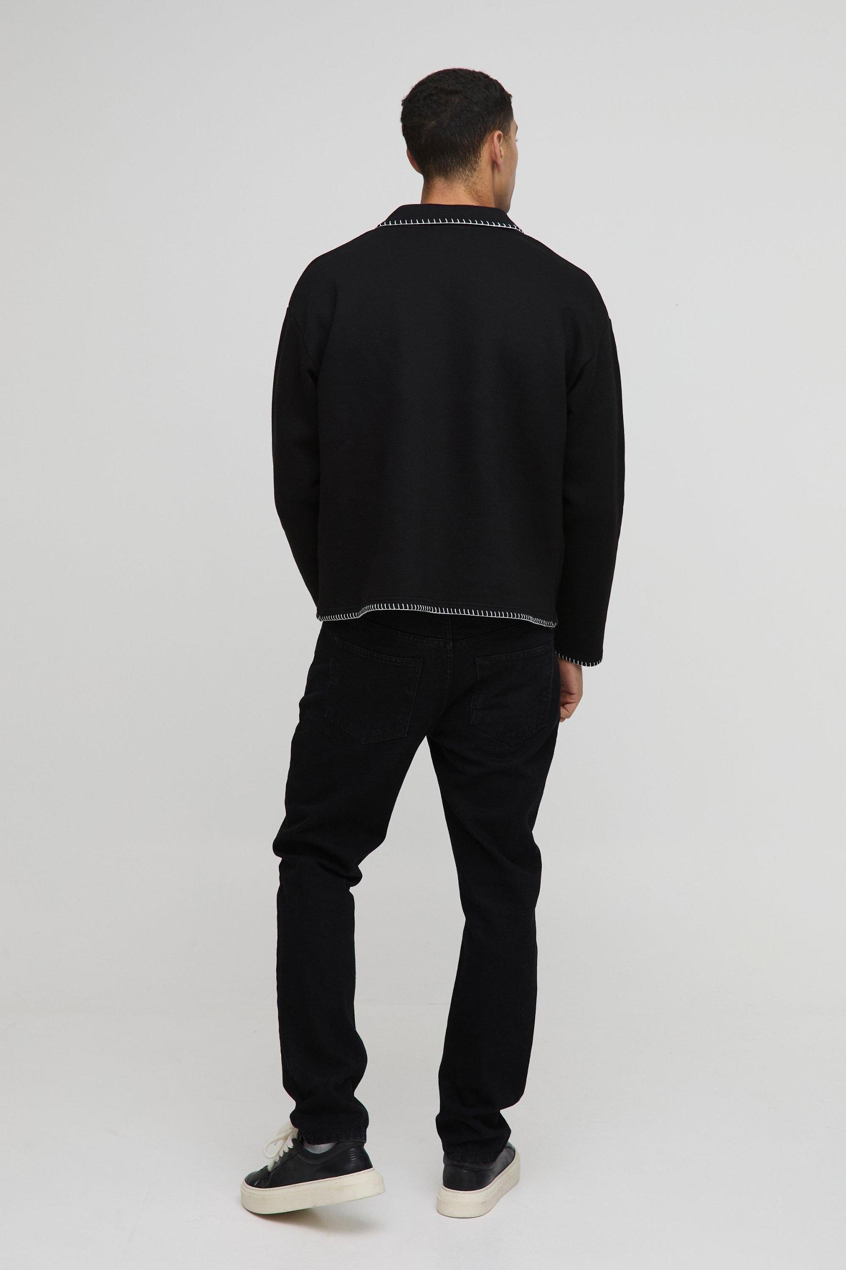 Oversized Boxy Revere Blanket Stitch Polo Sweatshirt | boohooMAN USA Product Image