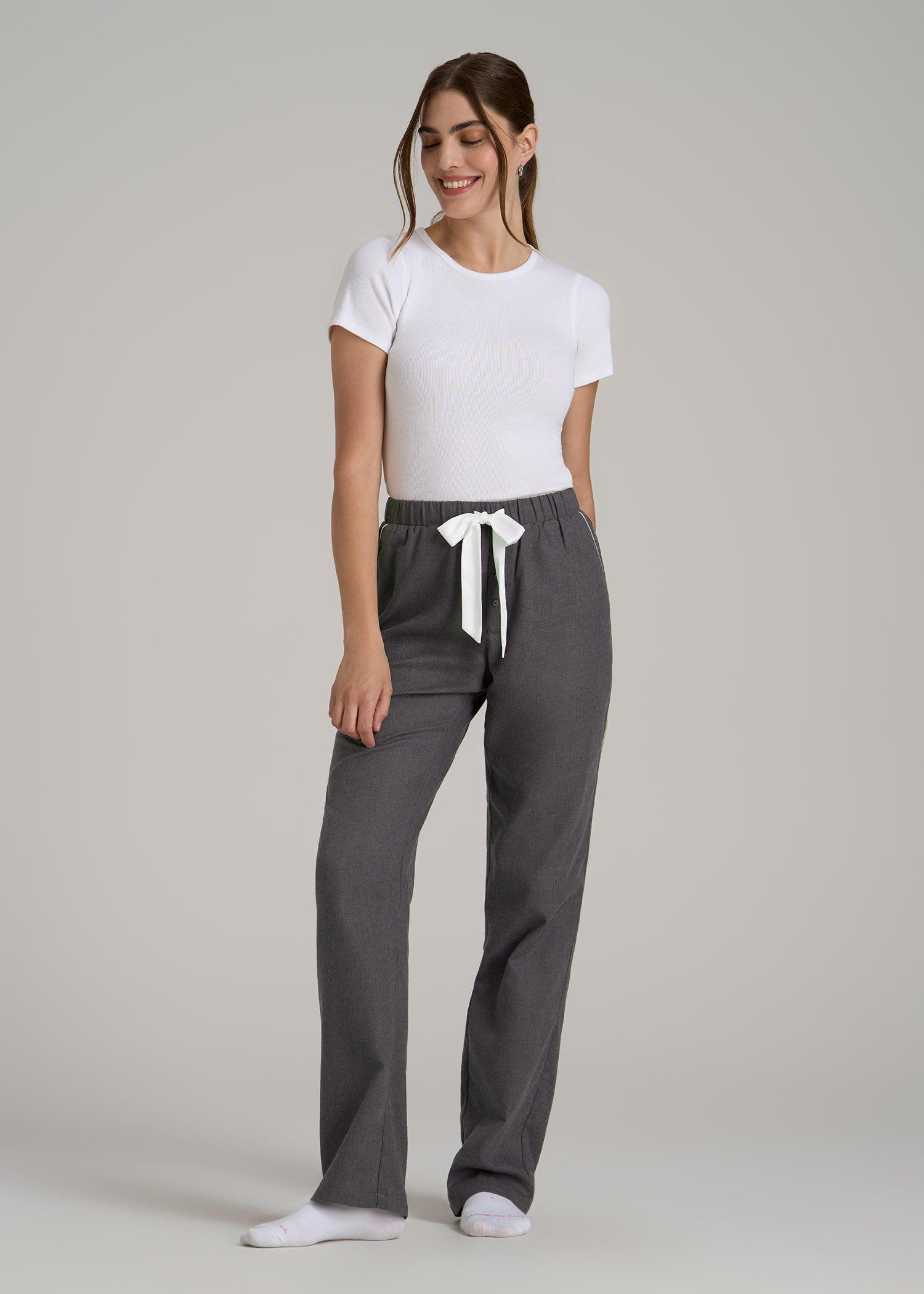 Open-Bottom Flannel Pajama Pants for Tall Women in Charcoal Flannel Female Product Image
