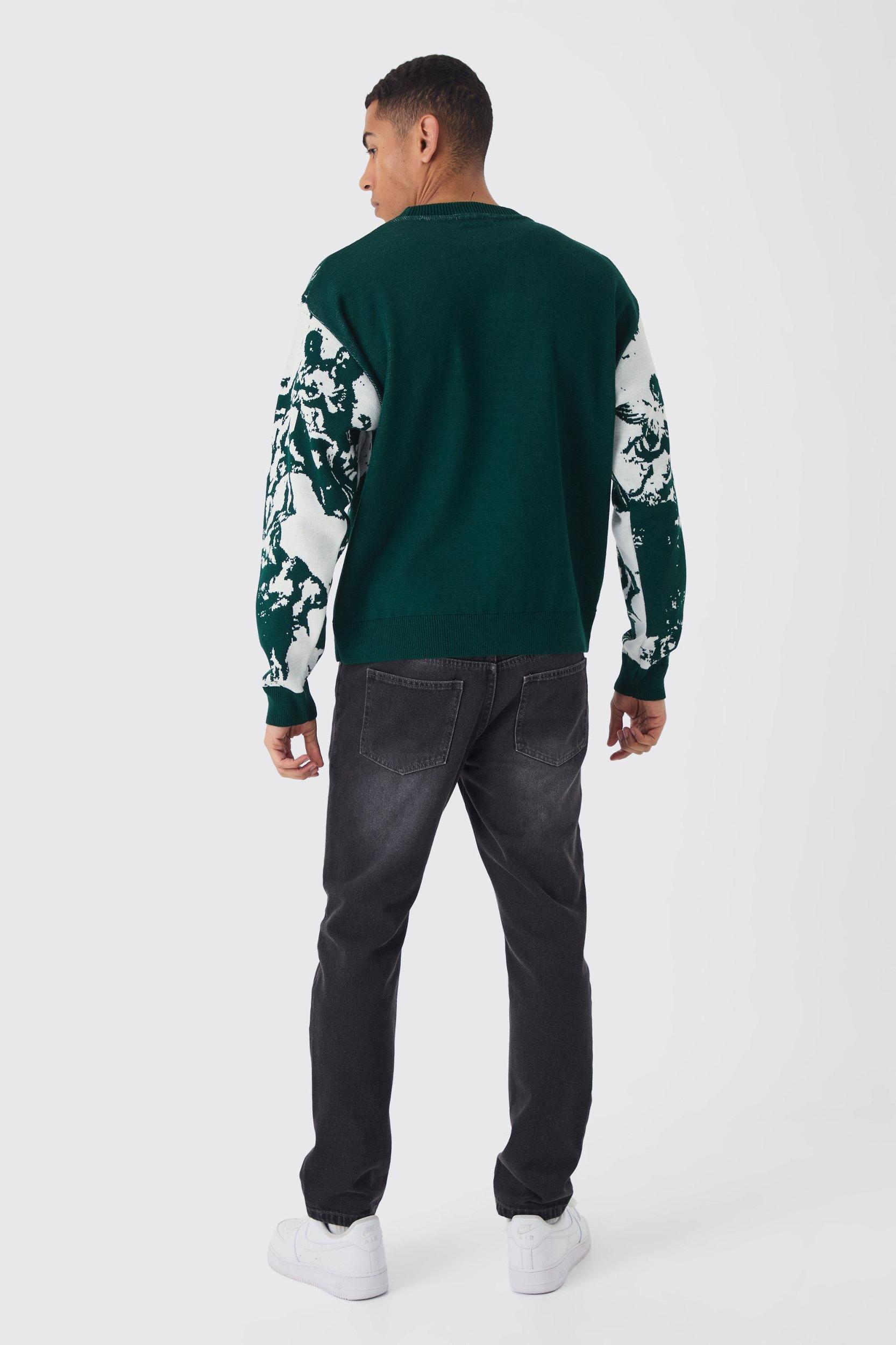 Oversized Boxy Renaissance Graphic Knit Sweater | boohooMAN USA Product Image