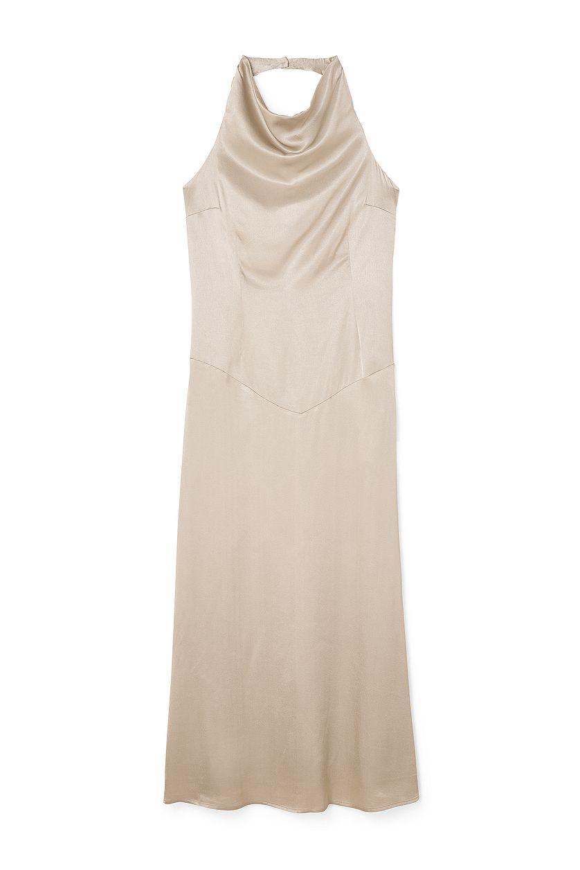 Satin Halter Neck Maxi Dress Product Image