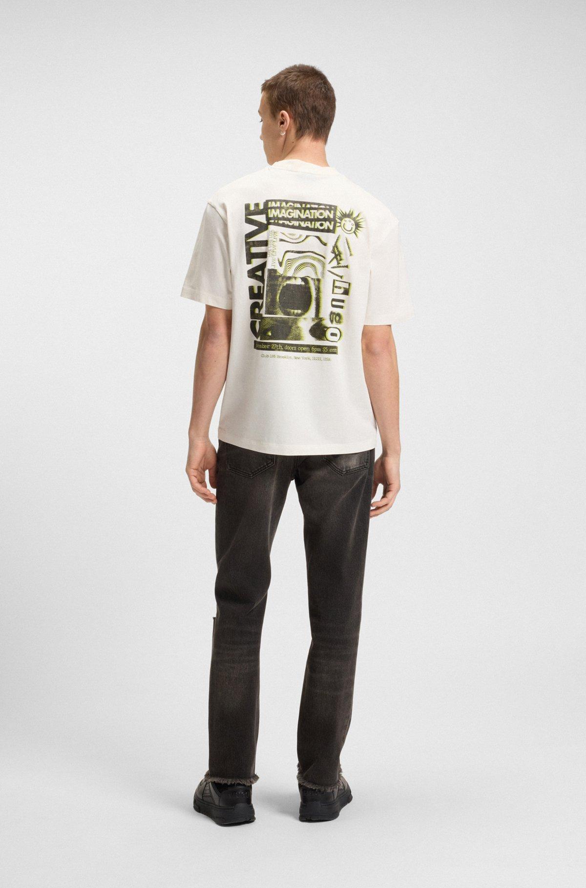 HUGO - Cotton-jersey T-shirt with Happy HUGO artwork - White Product Image