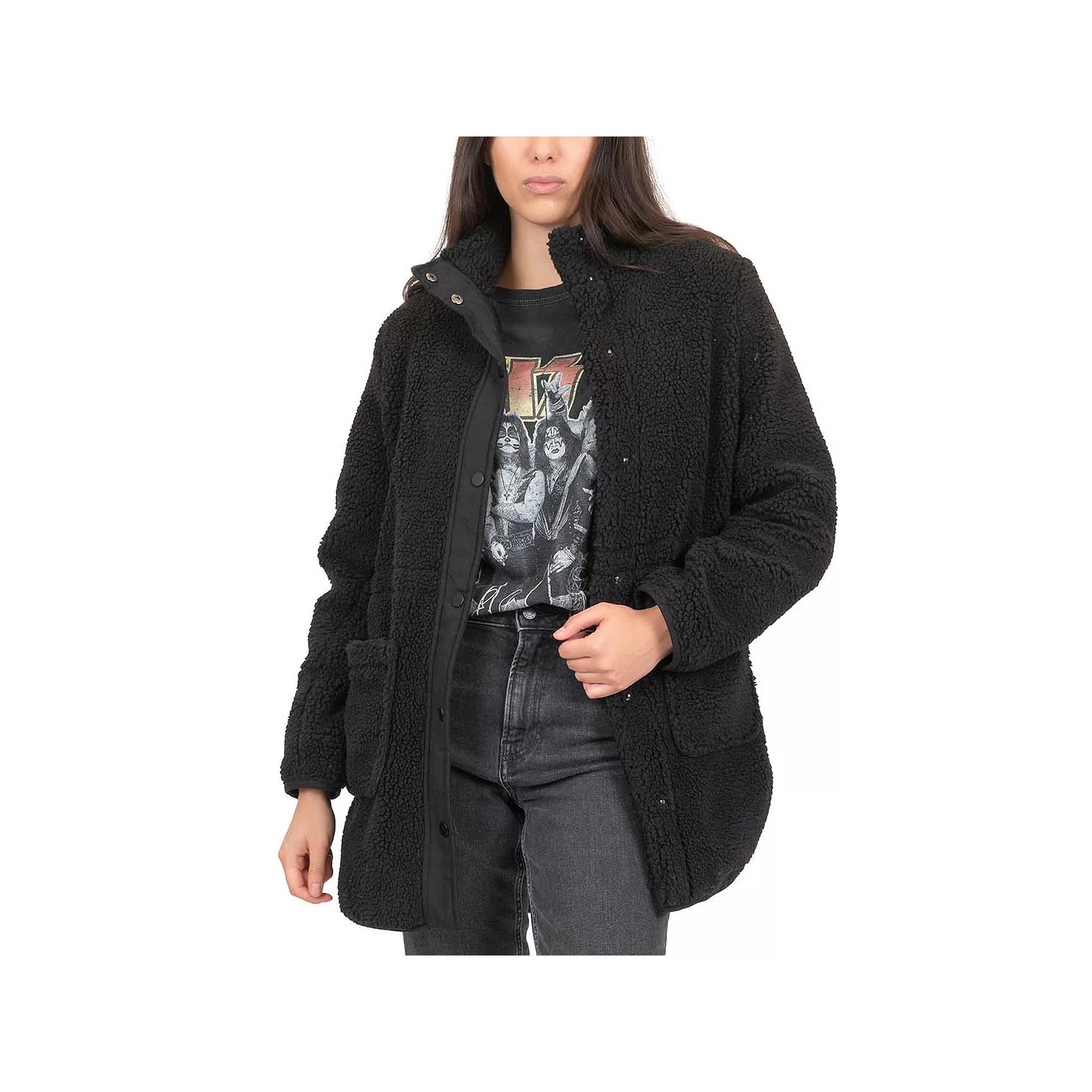 Junior's Coffee Shop Faux Sherpa Anorak Coat, Women's, Size: Medium, Black Product Image