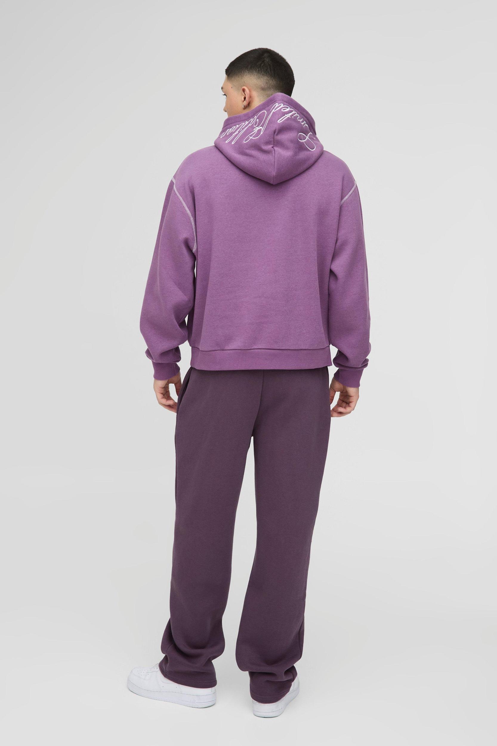 Oversized Boxy Twill Applique Contrast Stitch Hoodie | boohooMAN USA Product Image