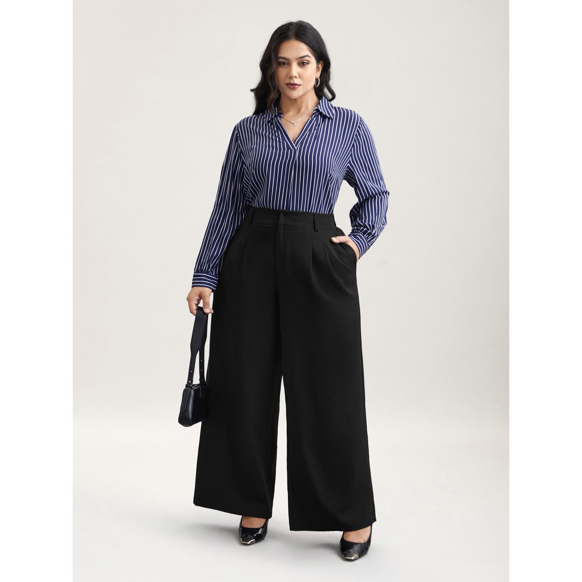 Plus Size Very Stretchy Waist Flared Leg Pants Women Black At the Office Straight Leg Mid Rise Work Pants BloomChic 14-16/1X Product Image