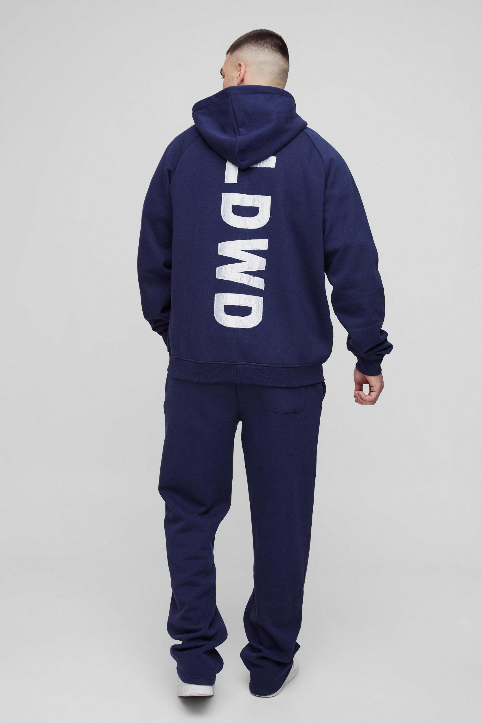 Tall Oversized Satin Applique WRLDWD Hooded Relaxed Sweatpants Tracksuit | boohooMAN USA Product Image