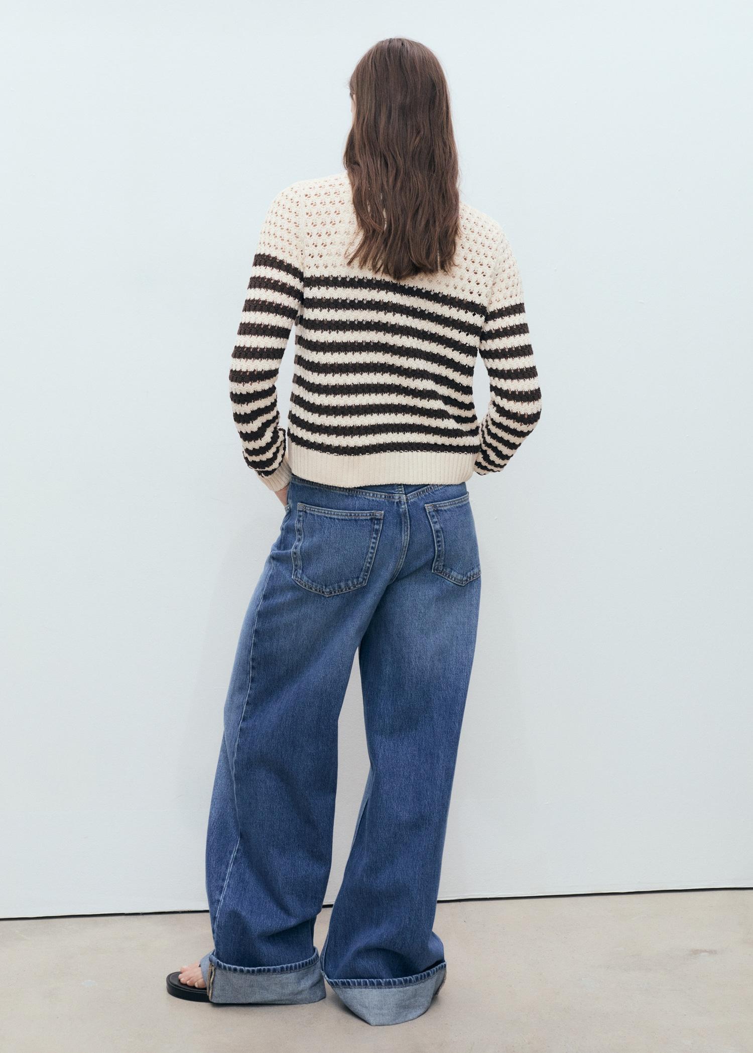 Striped openwork knitted cardigan - Women | MANGO USA Product Image