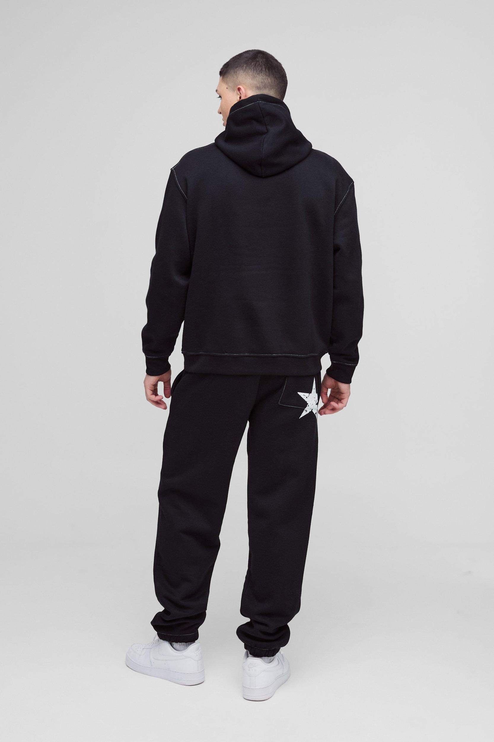 Oversized Contrast Stitch Limited Edition Printed Hooded Tracksuit | boohooMAN USA Product Image