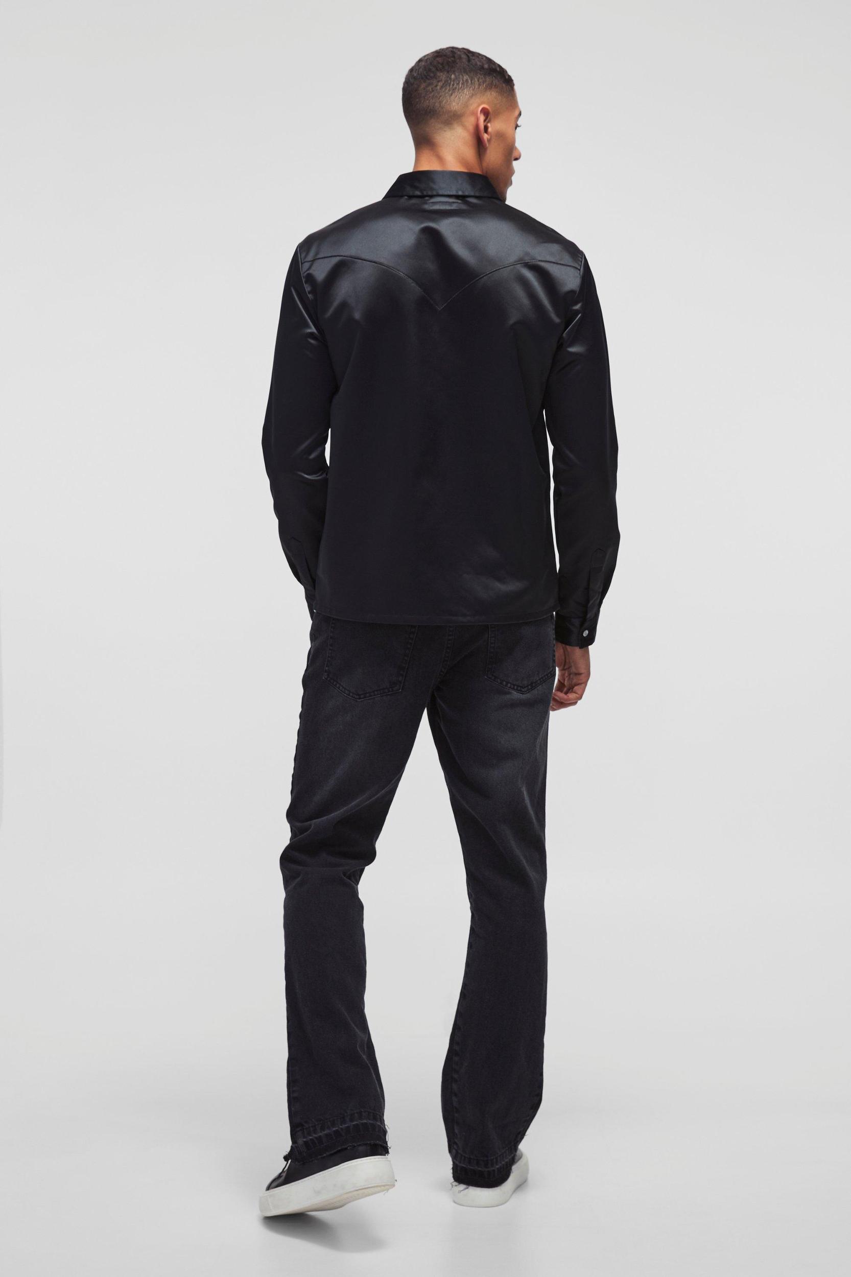 Regular Satin Western Long Sleeve Shirt | boohooMAN USA Product Image