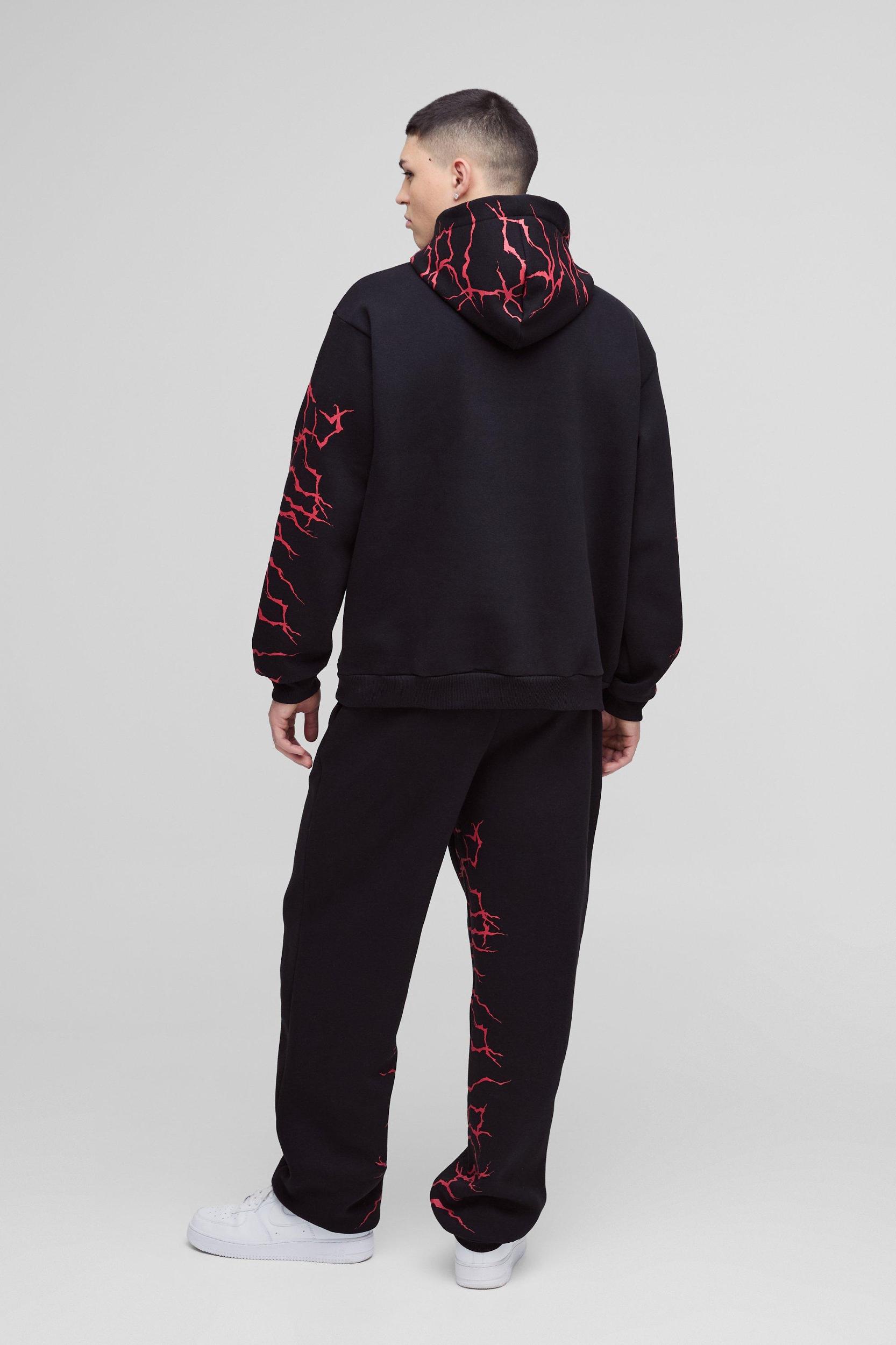 Oversized Graffiti Zip Through Hooded Tracksuit | boohooMAN USA Product Image