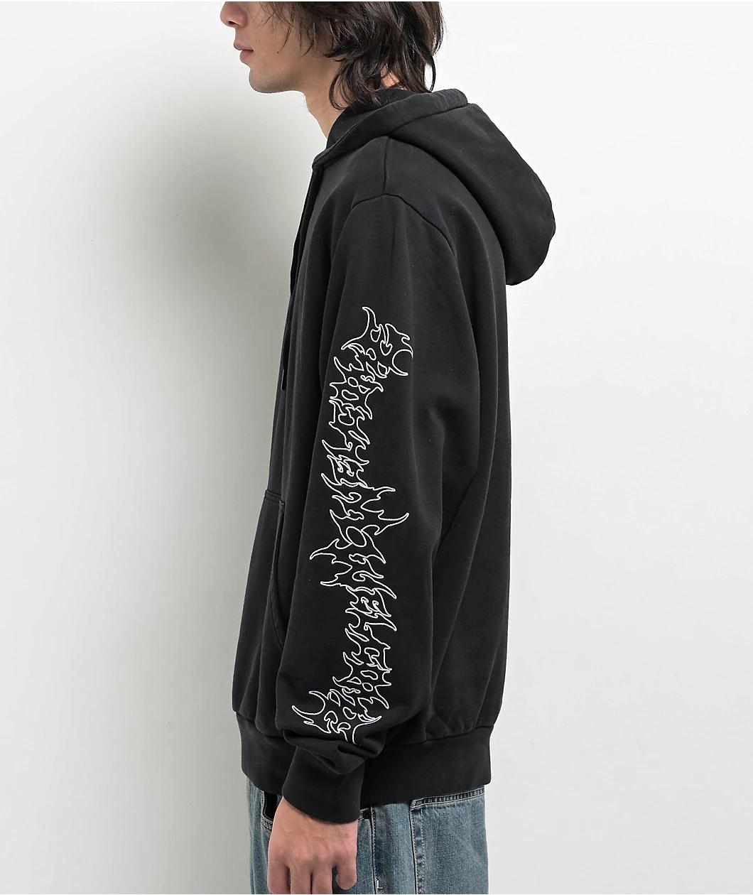 Welcome Barb Sleeve Pigment Dye Black Hoodie Product Image