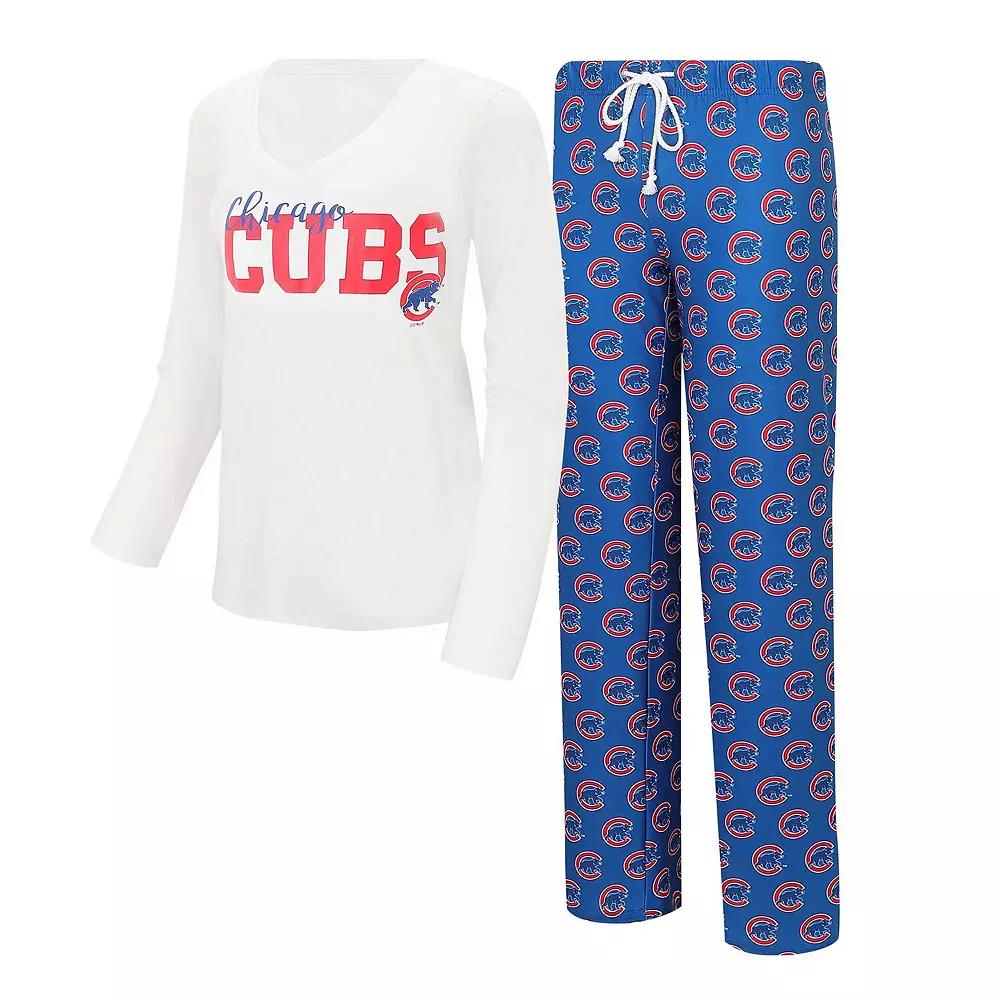 Women's Concepts Sport White/Royal Chicago Cubs Long Sleeve V-Neck T-Shirt & Gauge Pants Sleep Set,  Product Image