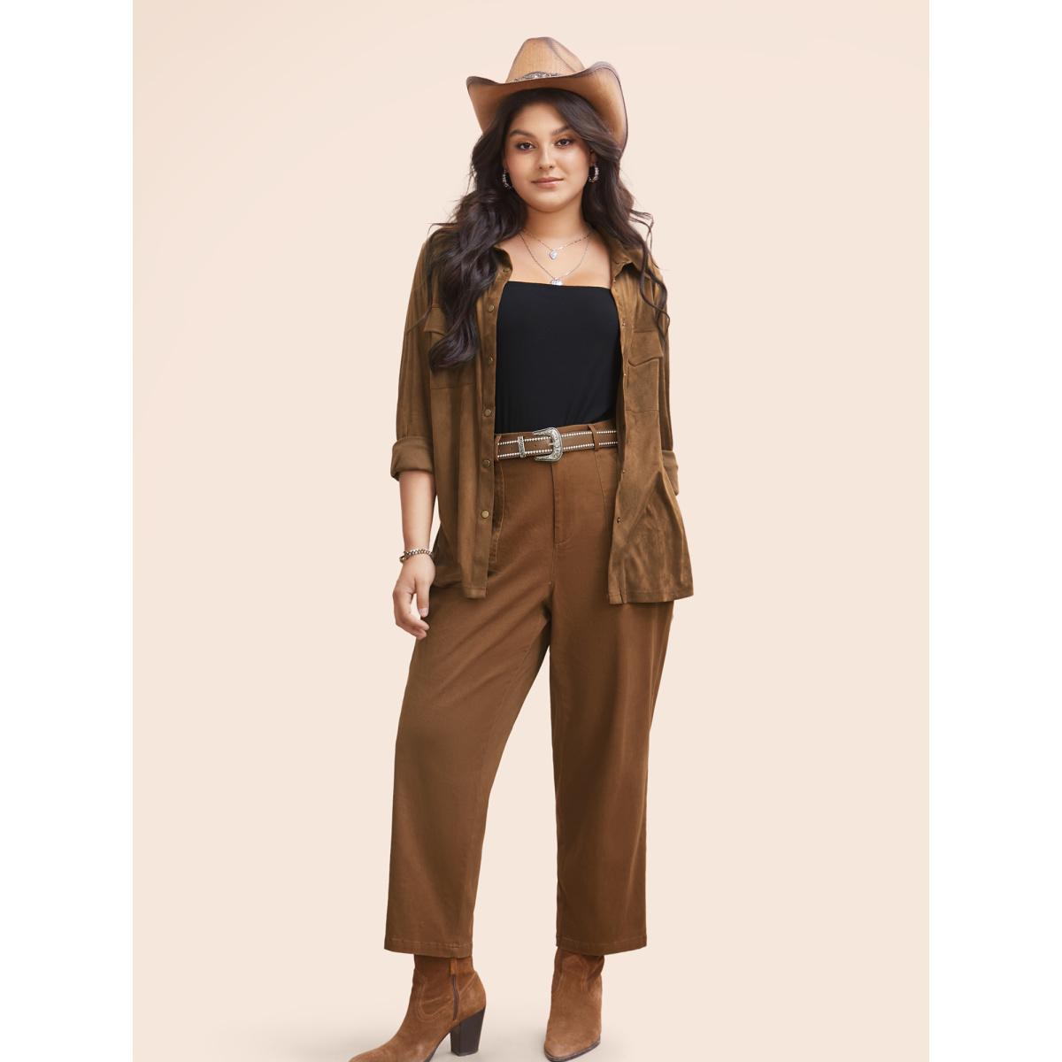 Plus Size Stretch Twill Slim-Fit Straight Pants Women Browncoffeecolor Casual Straight Leg Mid Rise Everyday Pants BloomChic 28/5X Product Image