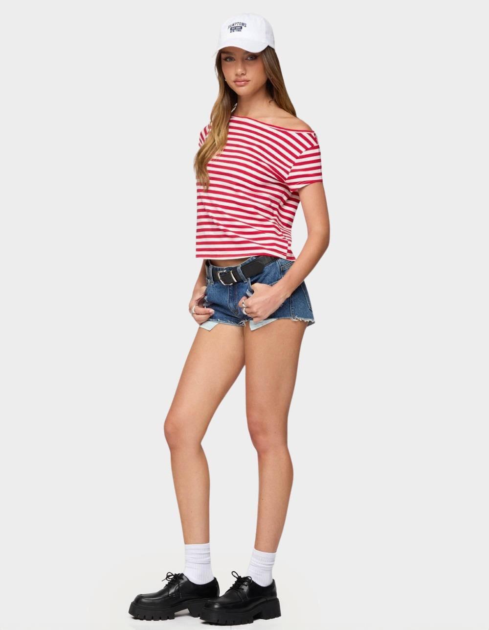 EDIKTED Aretha Striped Off Shoulder Top - RED Product Image