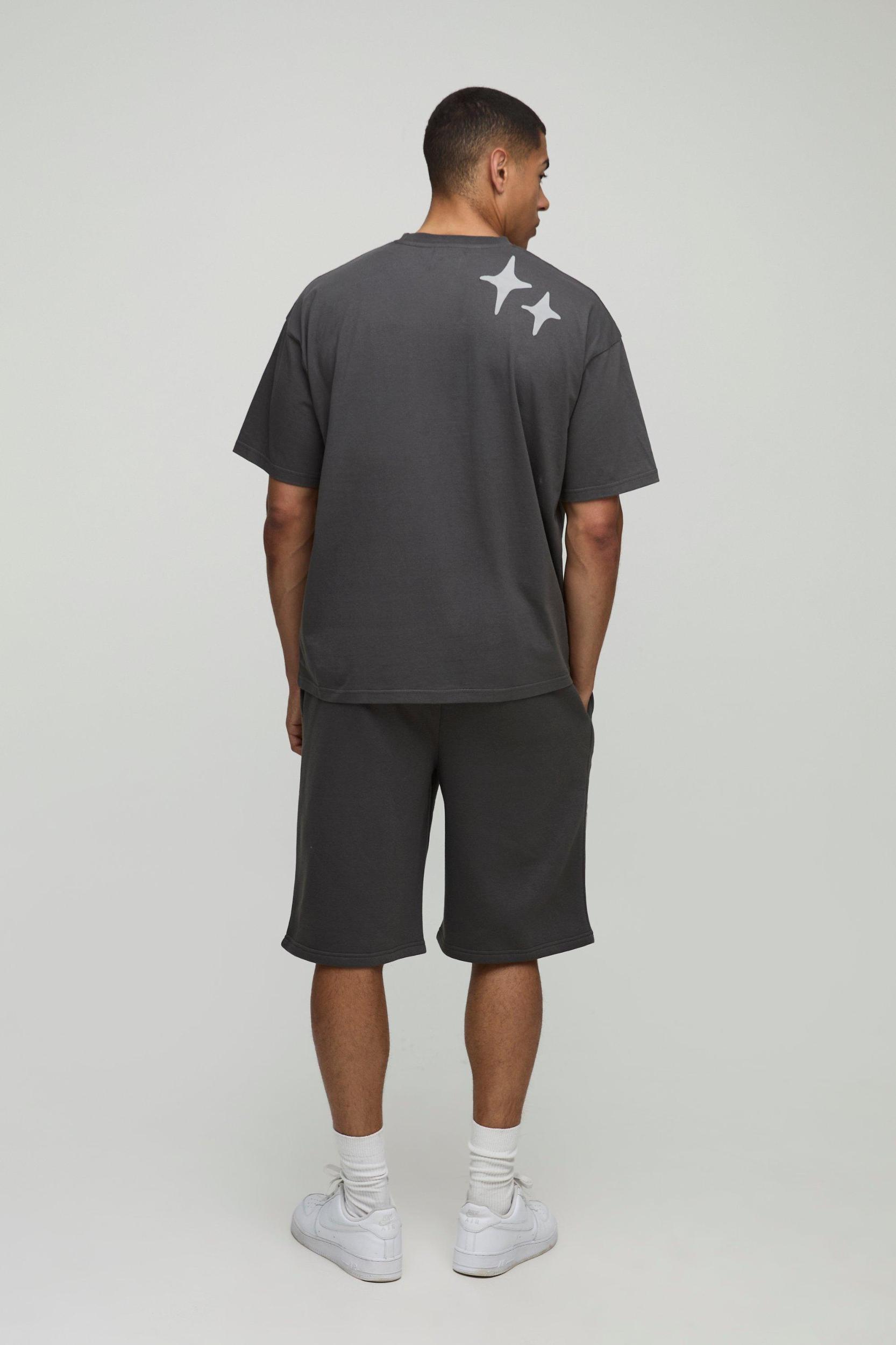 Oversized Limited Edition Star Puff Print Graphic T-Shirt & Short Set | boohooMAN USA Product Image