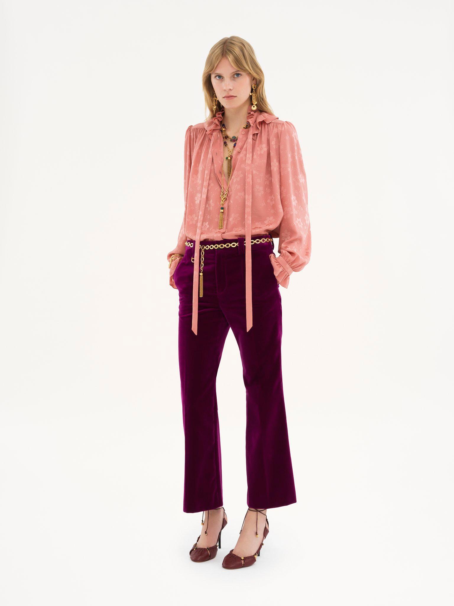 Cropped bootcut pants in velvet Product Image