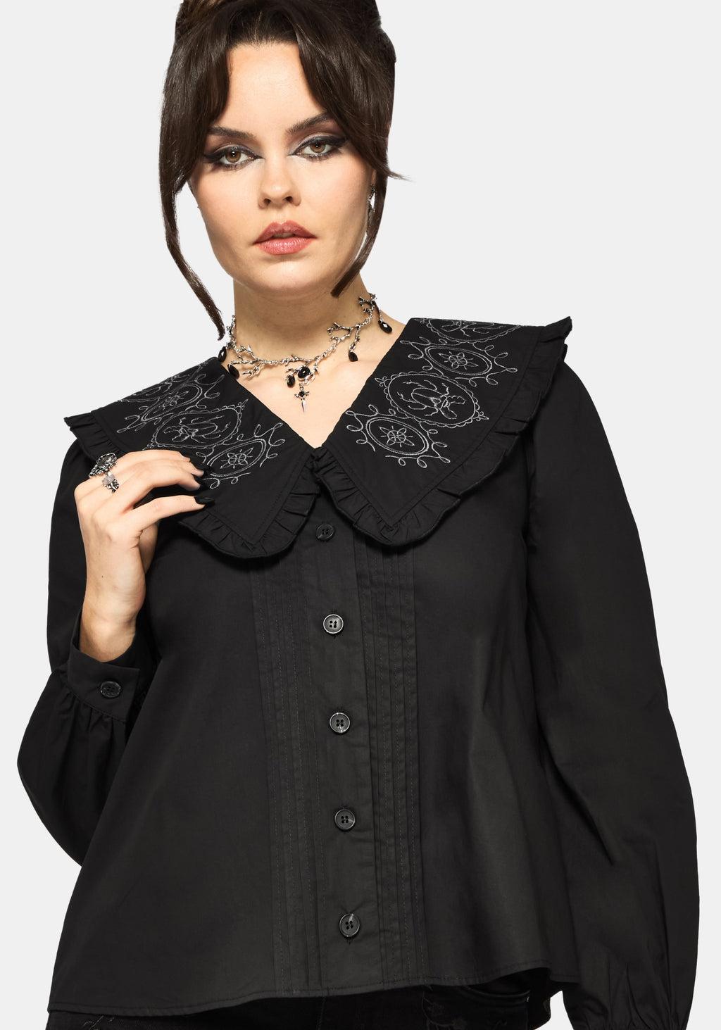 Alira Bug Embroidered Collar Long Sleeved Blouse Product Image