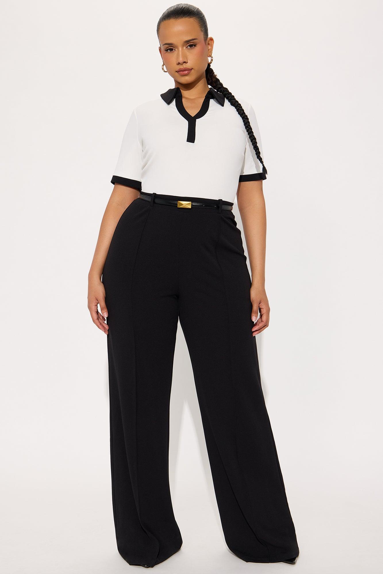 Angelique Belted Wide Leg Jumpsuit - White/Black Female Product Image
