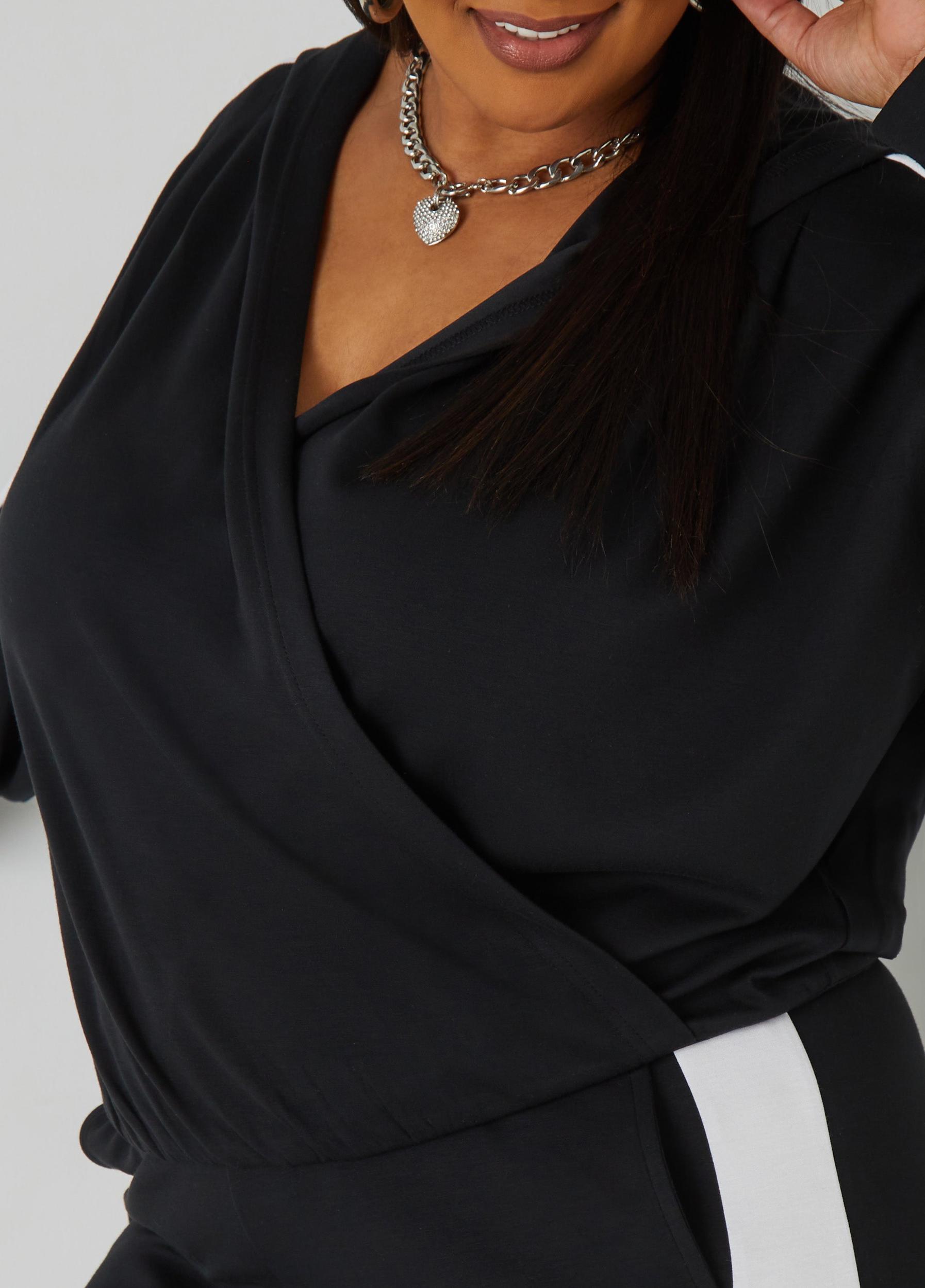 Plus Size Hooded Faux Wrap Top Ashley Stewart Product Image