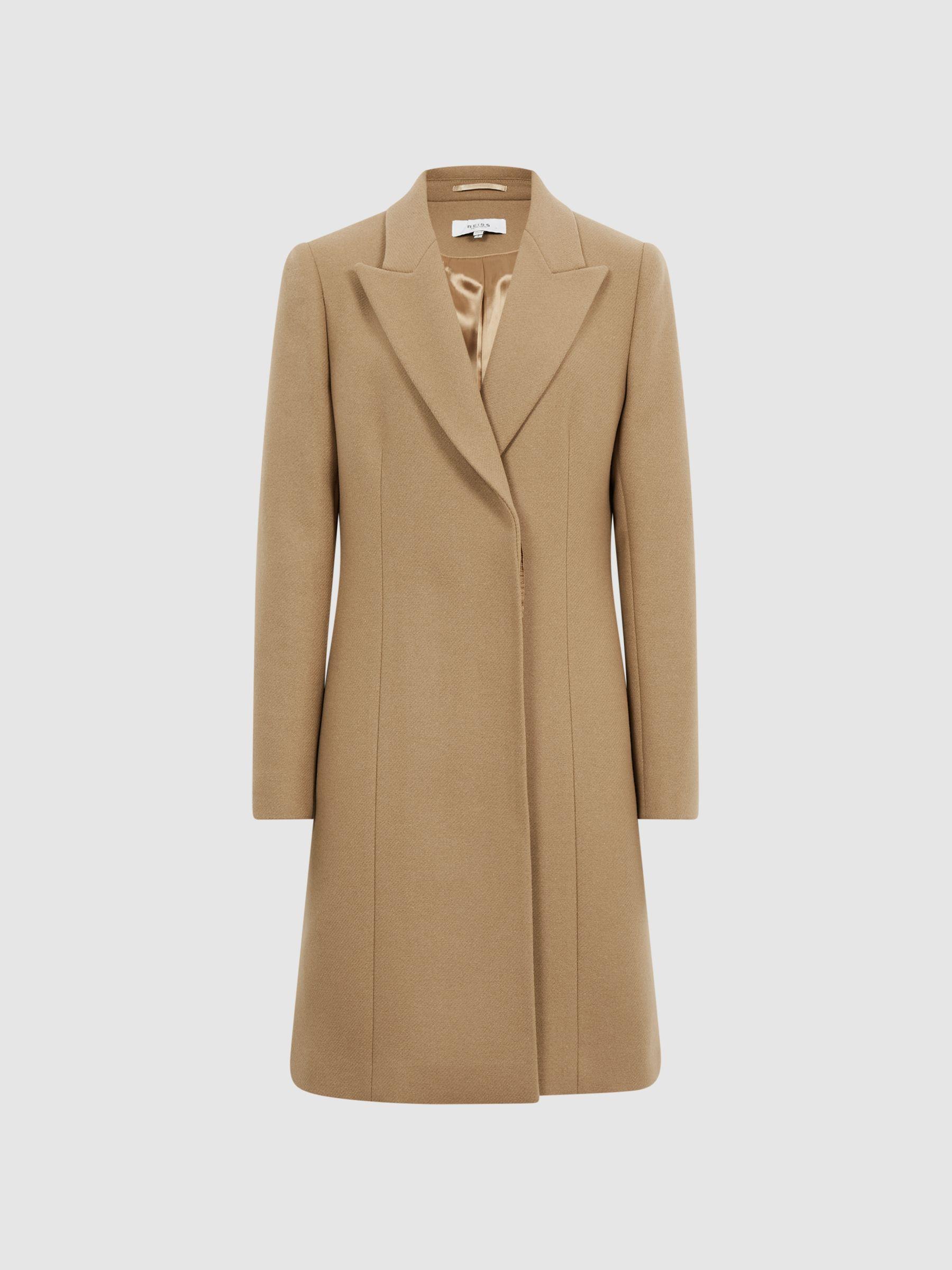 Wool Blend Mid Length Coat in Camel Product Image