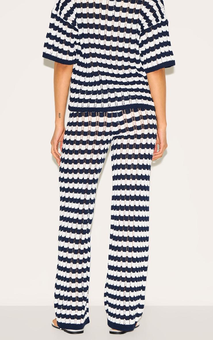  Navy Crochet Stripe Knit Pants Product Image