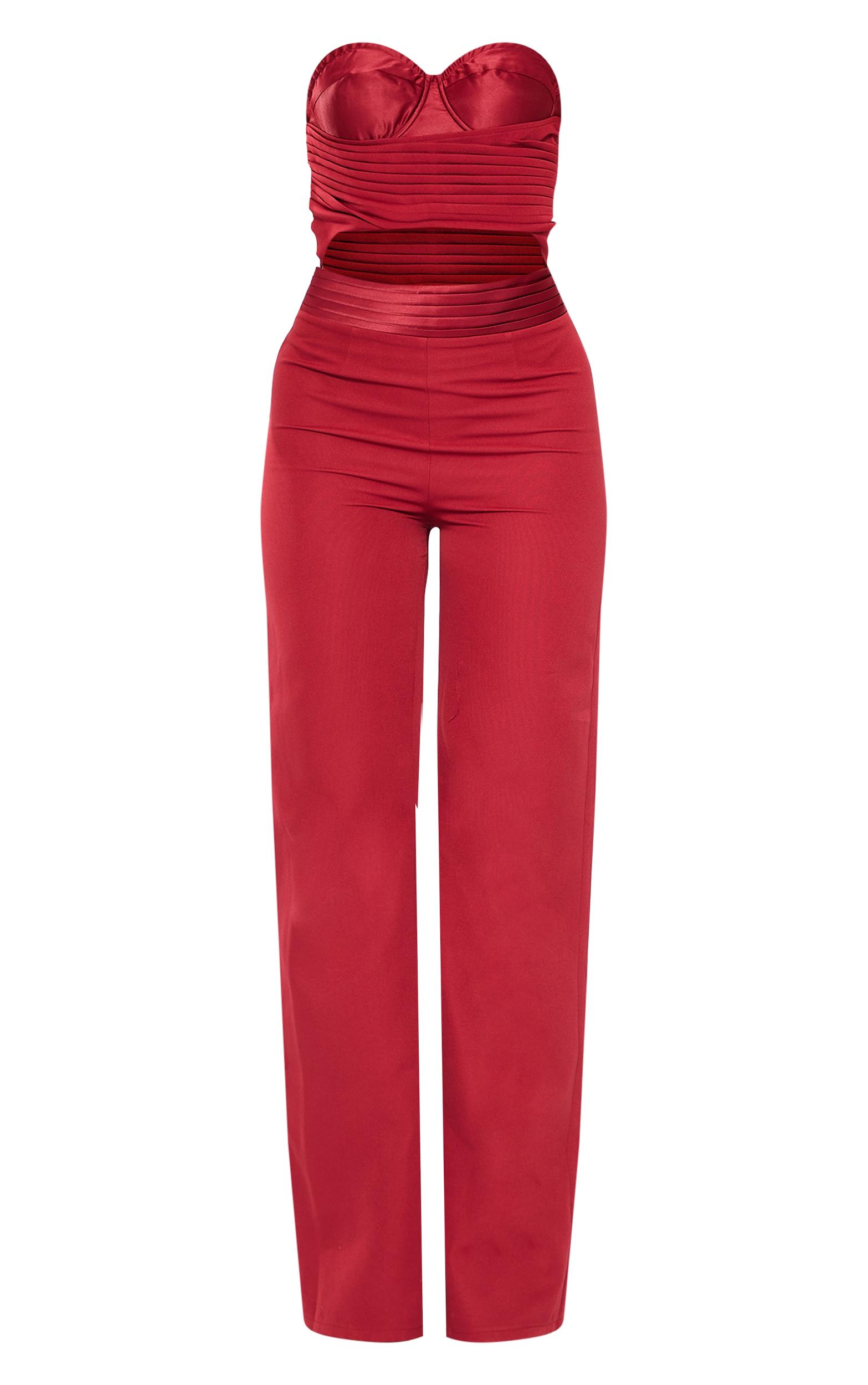Cherry Red Ruched Corset Cut Out Jumpsuit Product Image