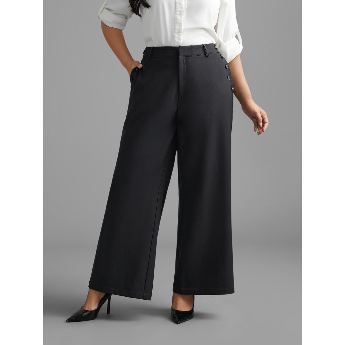 Plus Size Stretchy Woven Button Detail Bootcut Pants Women DimGray Workwear Essentials Bootcut Mid Rise Office Pants BloomChic 18-20/2X Product Image