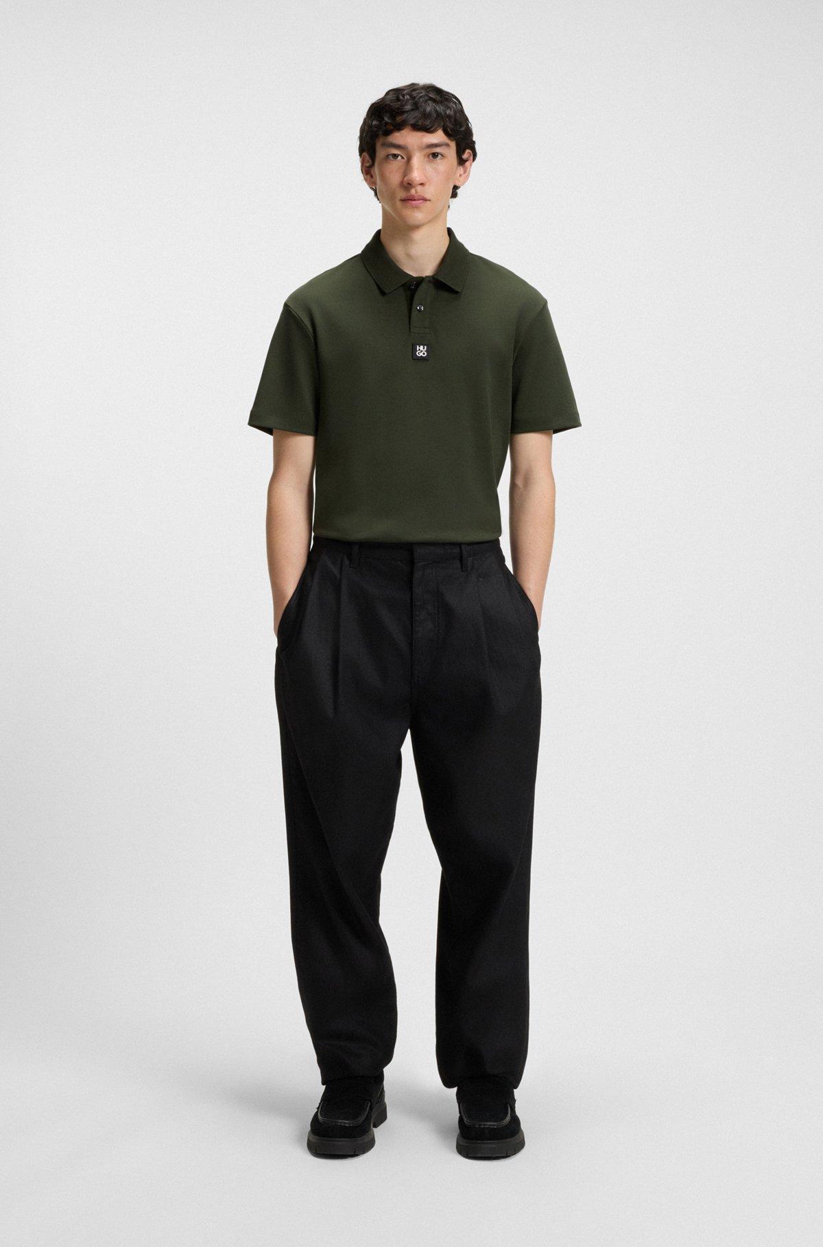 HUGO - Interlock-cotton polo shirt with stacked logo - Dark Green Product Image