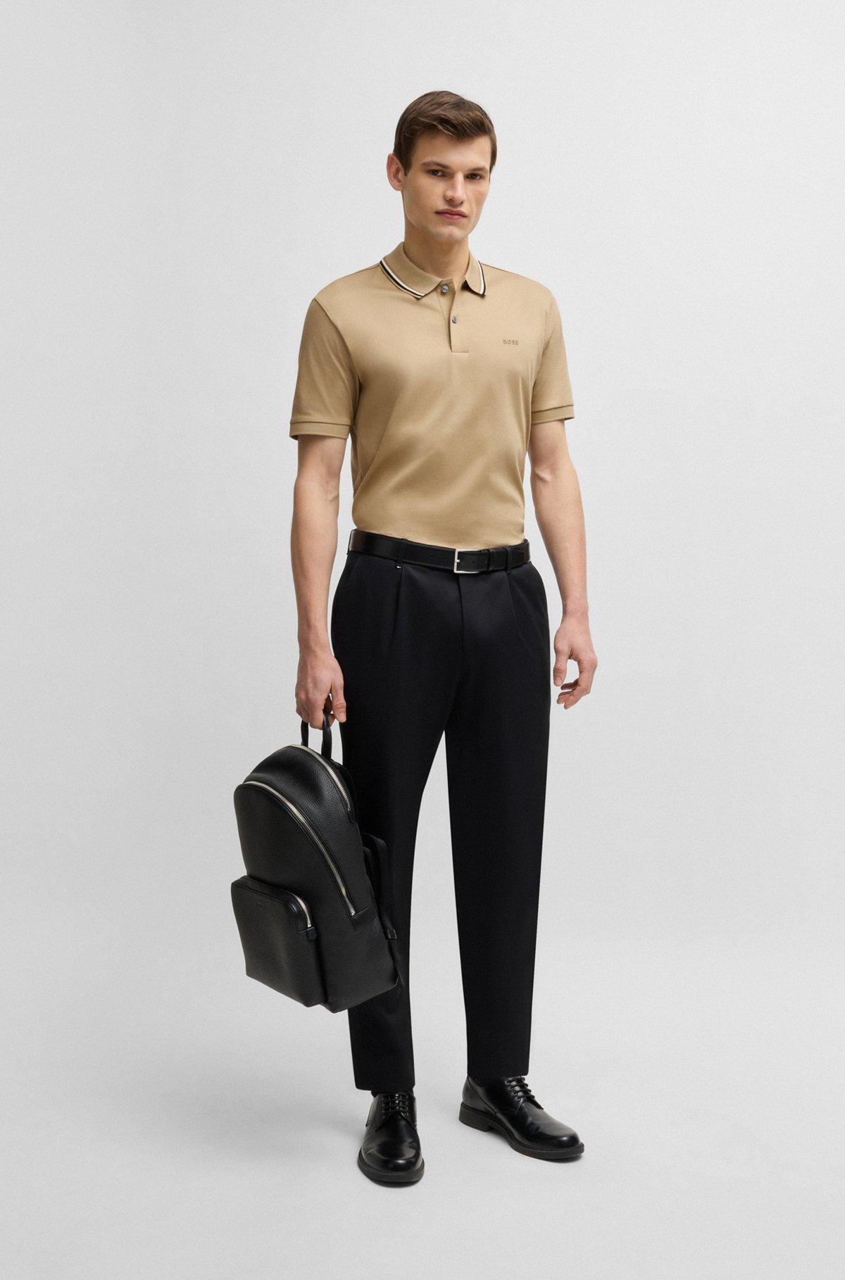 Slim-fit polo shirt in cotton with striped collar Product Image