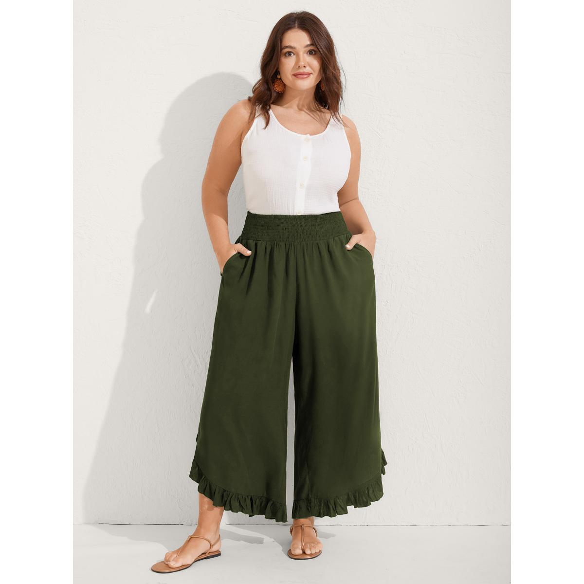 Plus Size Ruffled Curvy Hem Wide-Leg Pants Women Plum Boho Wide Leg Mid Rise Vacation Pants BloomChic 10/M Product Image