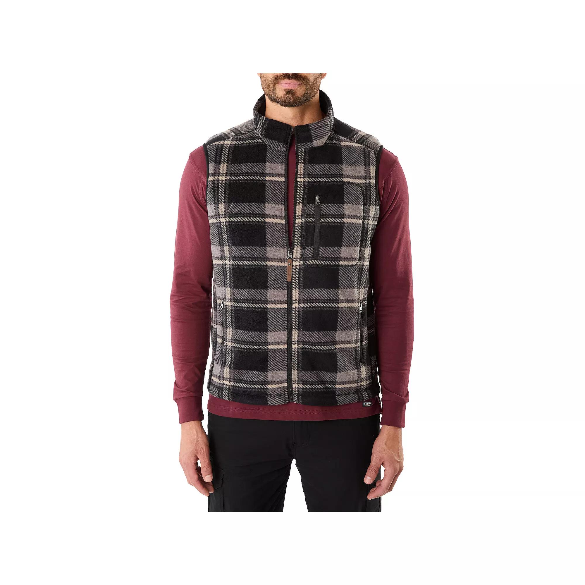 Men's Smith's Workwear Sherpa-Lined Plaid PolarFleece Vest, Size: XXL, Blue Grey 469 Product Image