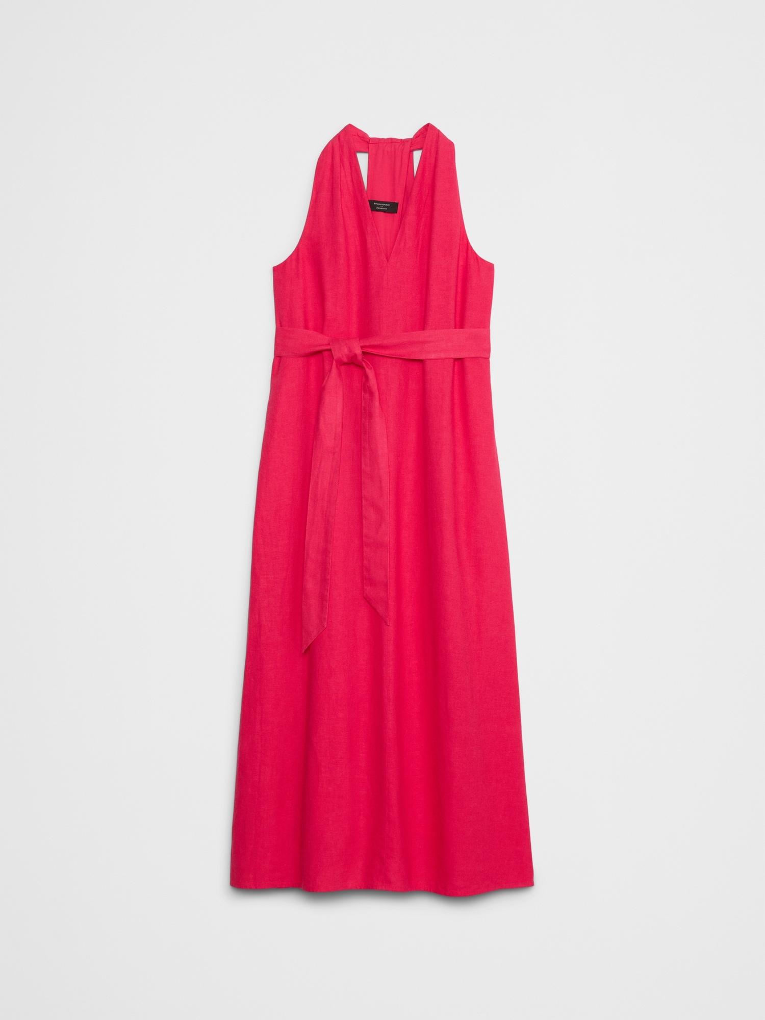 Linen-Blend Twist-Back Midi Dress Product Image