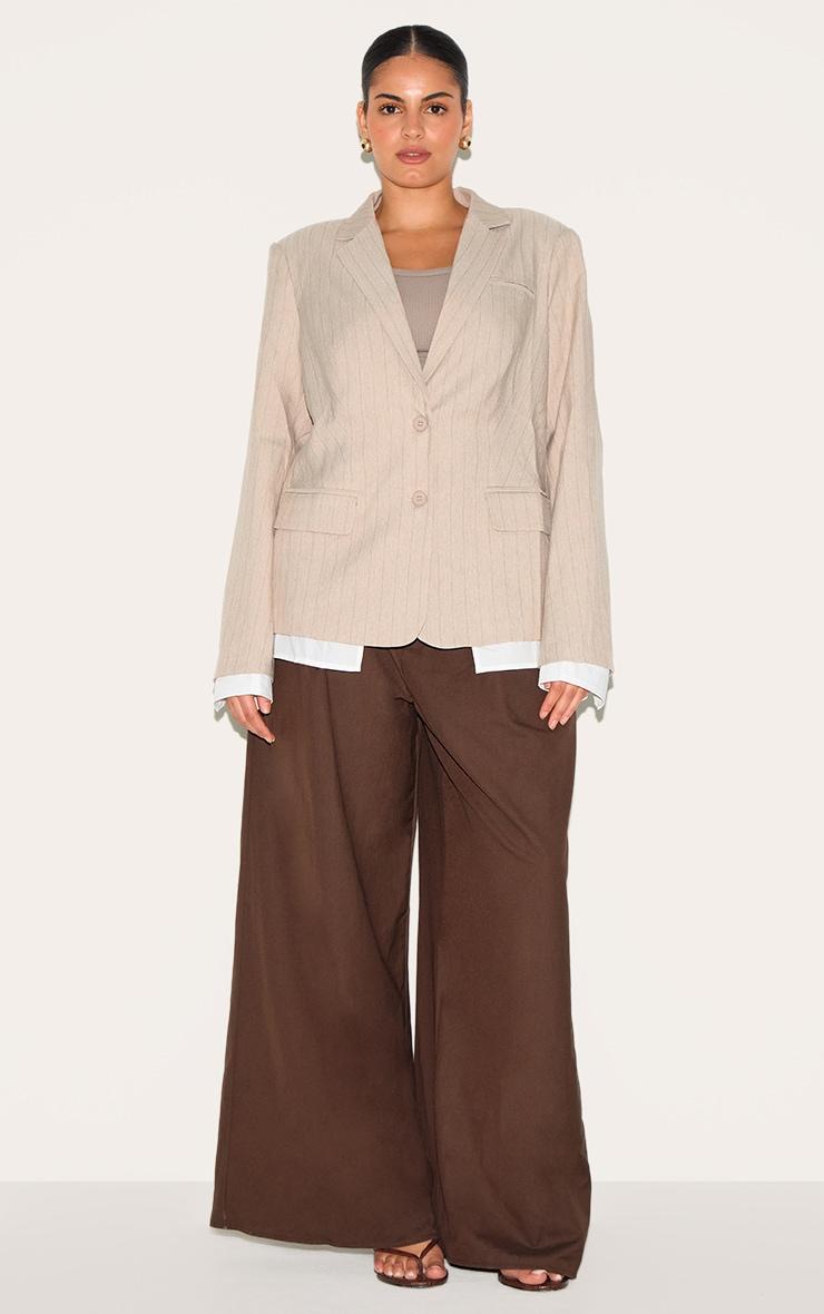 Plus Taupe Pinstripe Shirt Detail Blazer Product Image