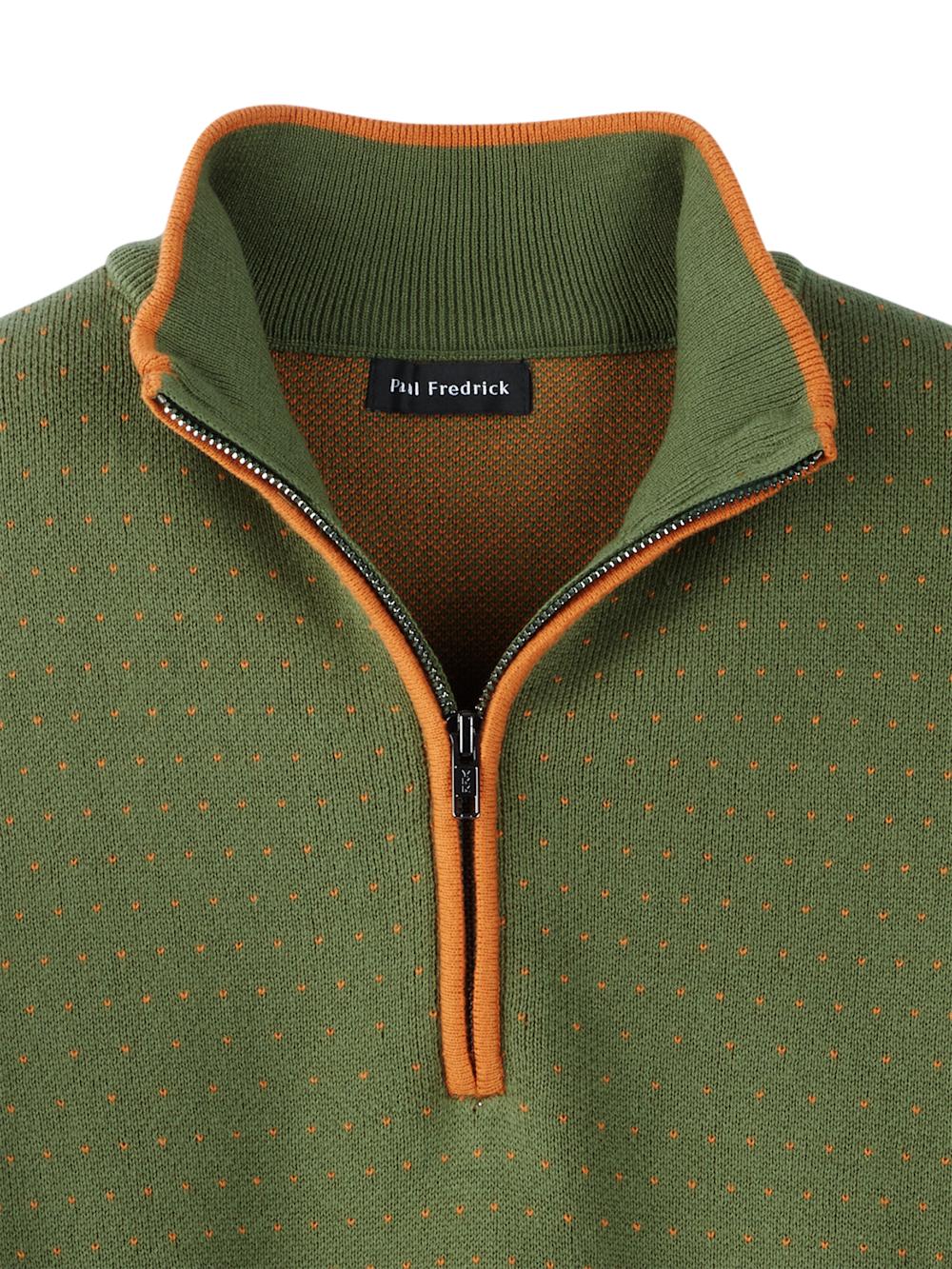 Cotton Quarter Zip Mock Neck Sweater - Olive Product Image