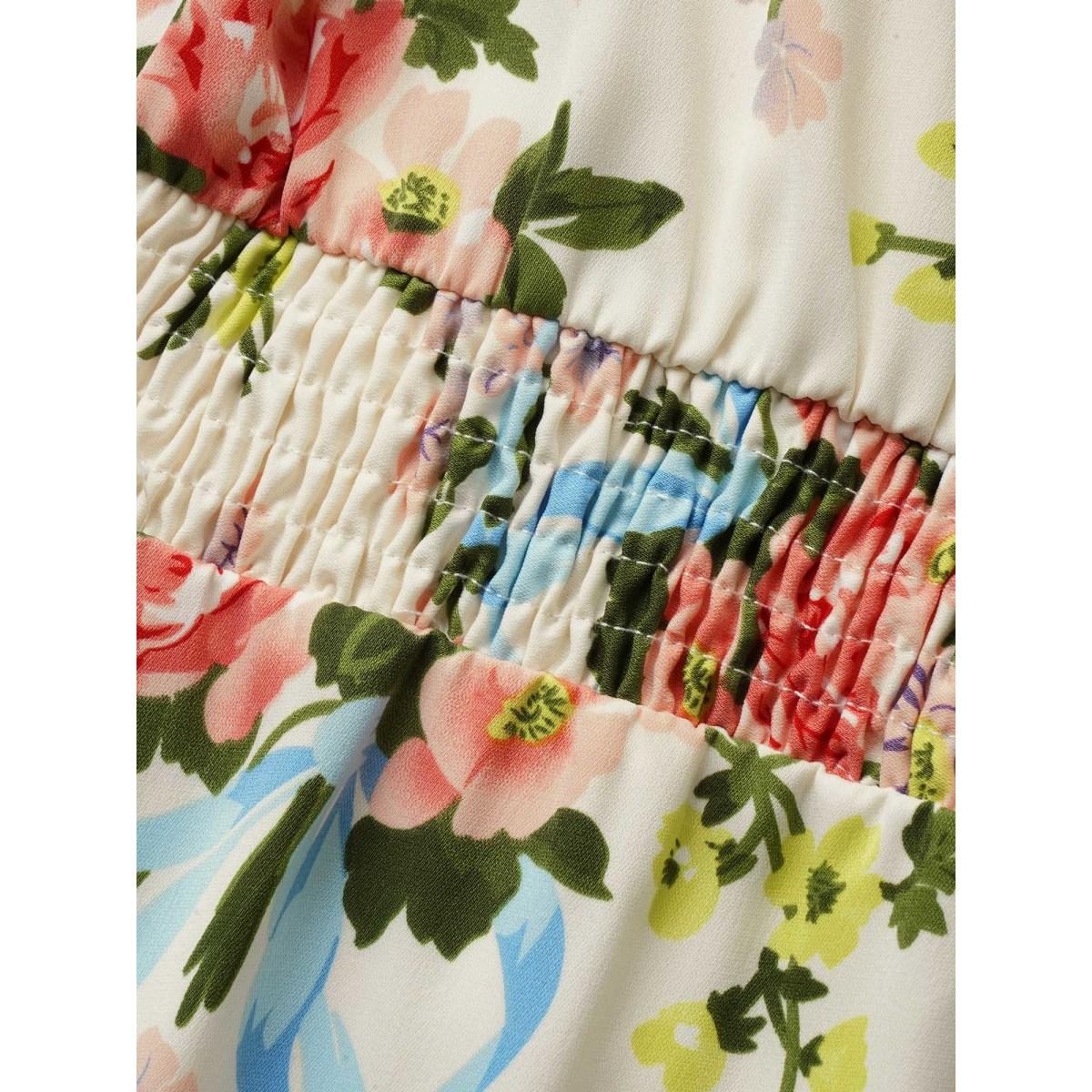 Plus Size Square Neck Floral Ruffle Trim Dress Beige Women Elegant Ruffles Square Neck Sleeveless Curvy BloomChic 22-24/3X Product Image