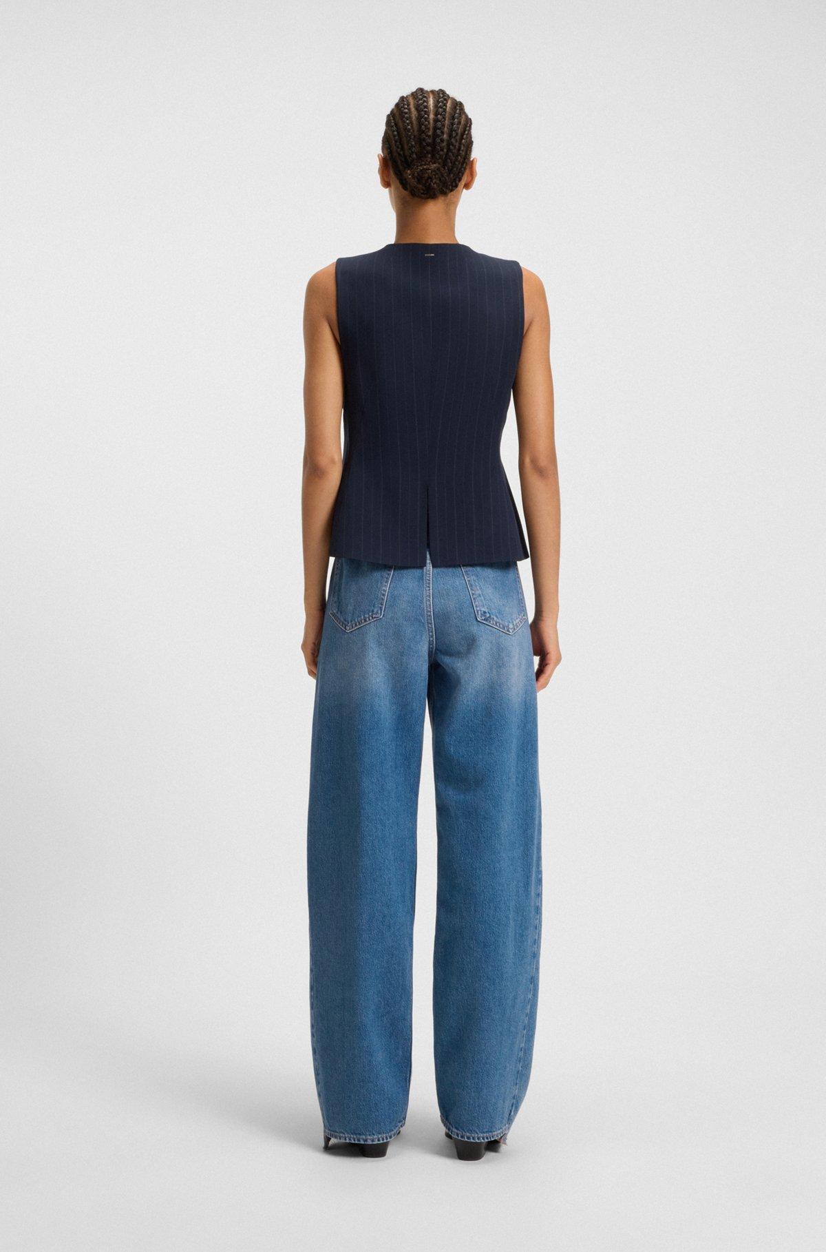 BOSS - Relaxed-fit jeans in indigo denim with stepped hems - Dark Blue Product Image