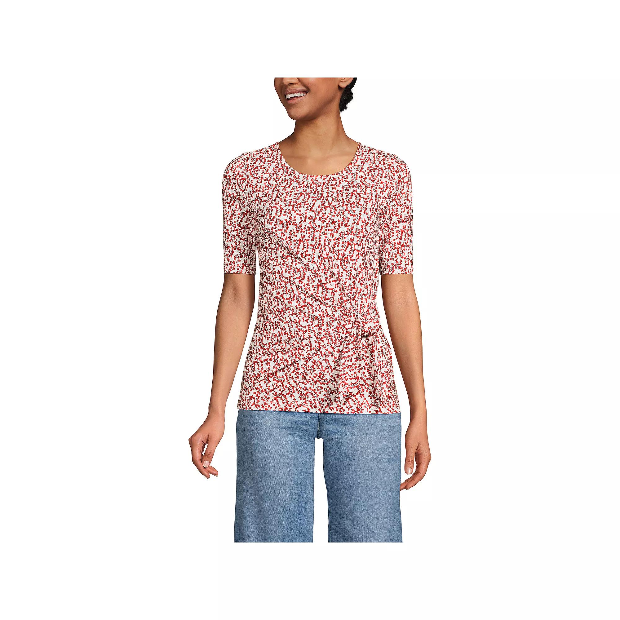 Petite Lands End Elbow Sleeve Tie Front Top, Womens Product Image