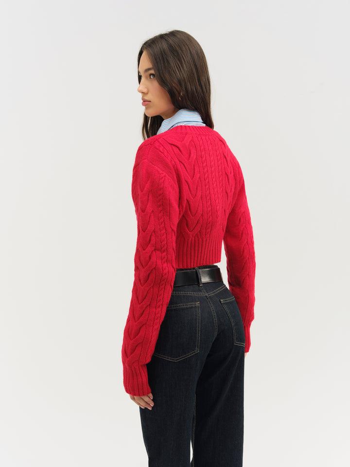 Camille Cable Knit Cardigan — Red Product Image