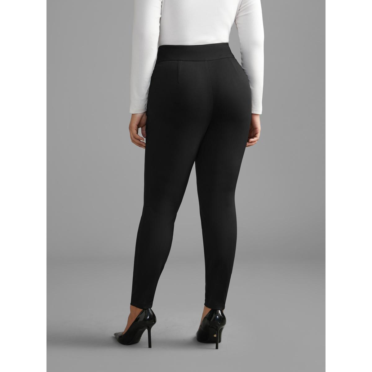 Plus Size Mid Rise Buckle Detail Skinny Pants Women Black Elegant Skinny Mid Rise Everyday Pants BloomChic 14-16/1X Product Image