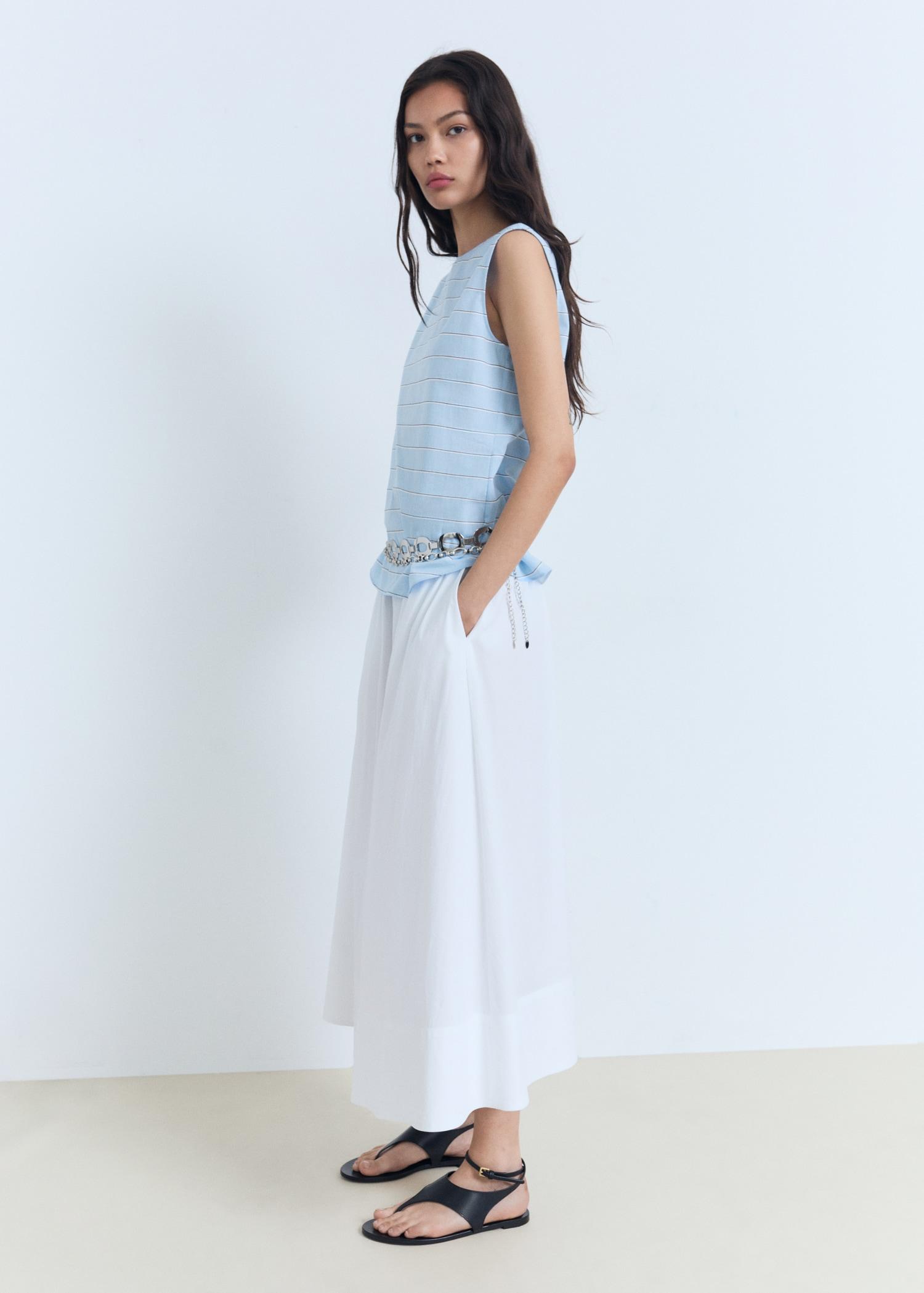 Striped cotton blouse - Women | MANGO USA Product Image